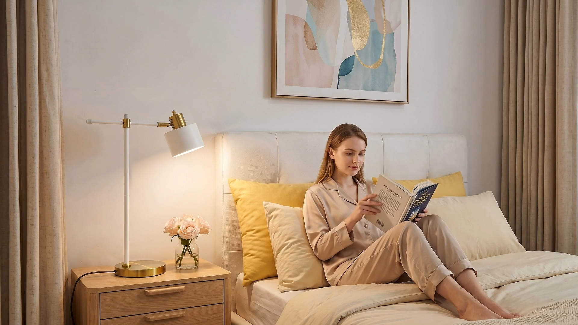 Image of OYEARS 22.2 inch Modern Desk Lamp, Metal Table Lamp with LED Bulb, Adjustable Reading Lamps for Living Room, Mid Century Nightstand Lamp for Home Office, Industrial Bedside Lamps, Cream and Gold