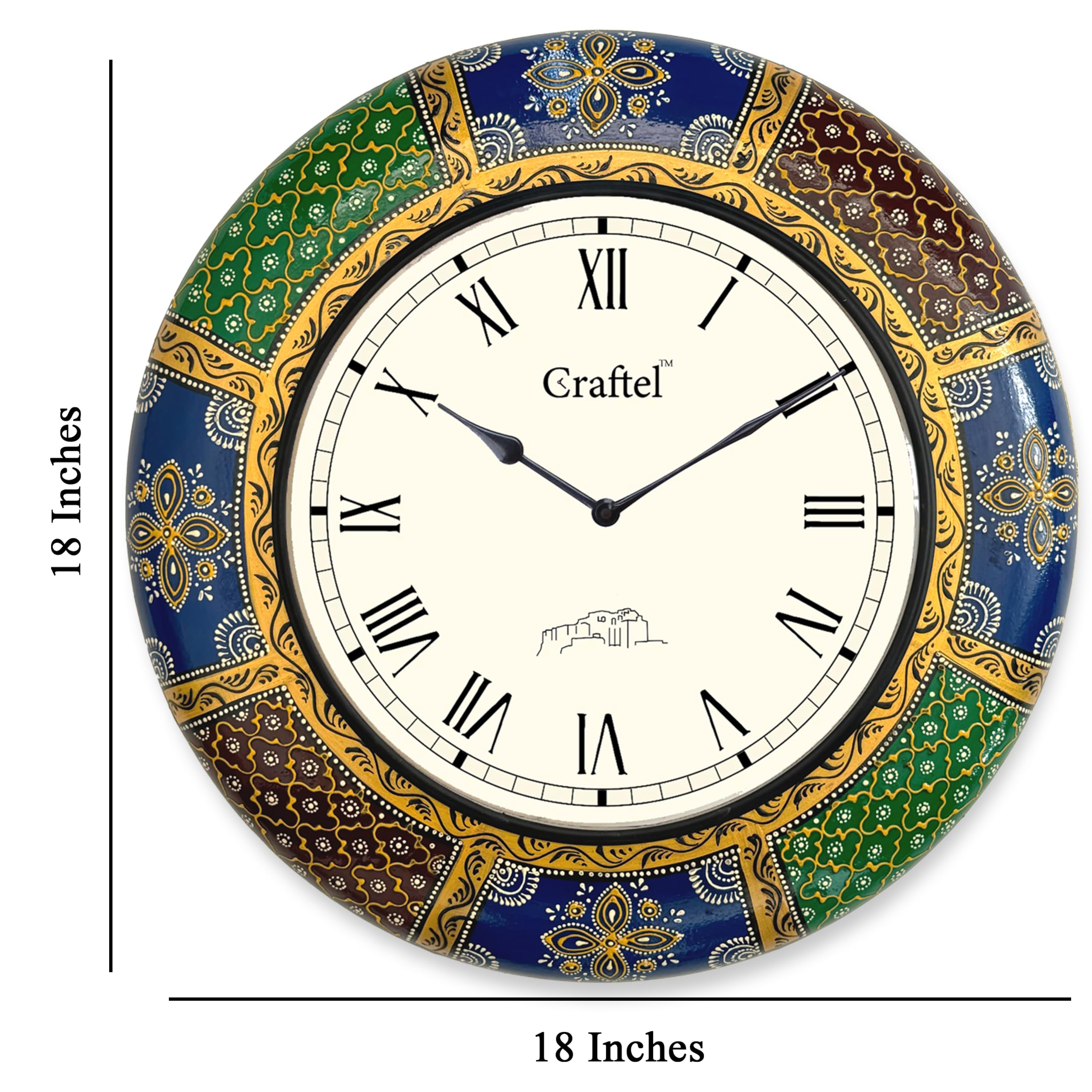 CRAFTEL Engineered Wood Handcrafted Roman Dial Wall Clock for Bedroom, Living Room & Home | Decorative Stylish Analog Antique Roman Number Wall Clock, Diwar Ghadi, Watch (Multicolor, 12 X 18 Inch) 1