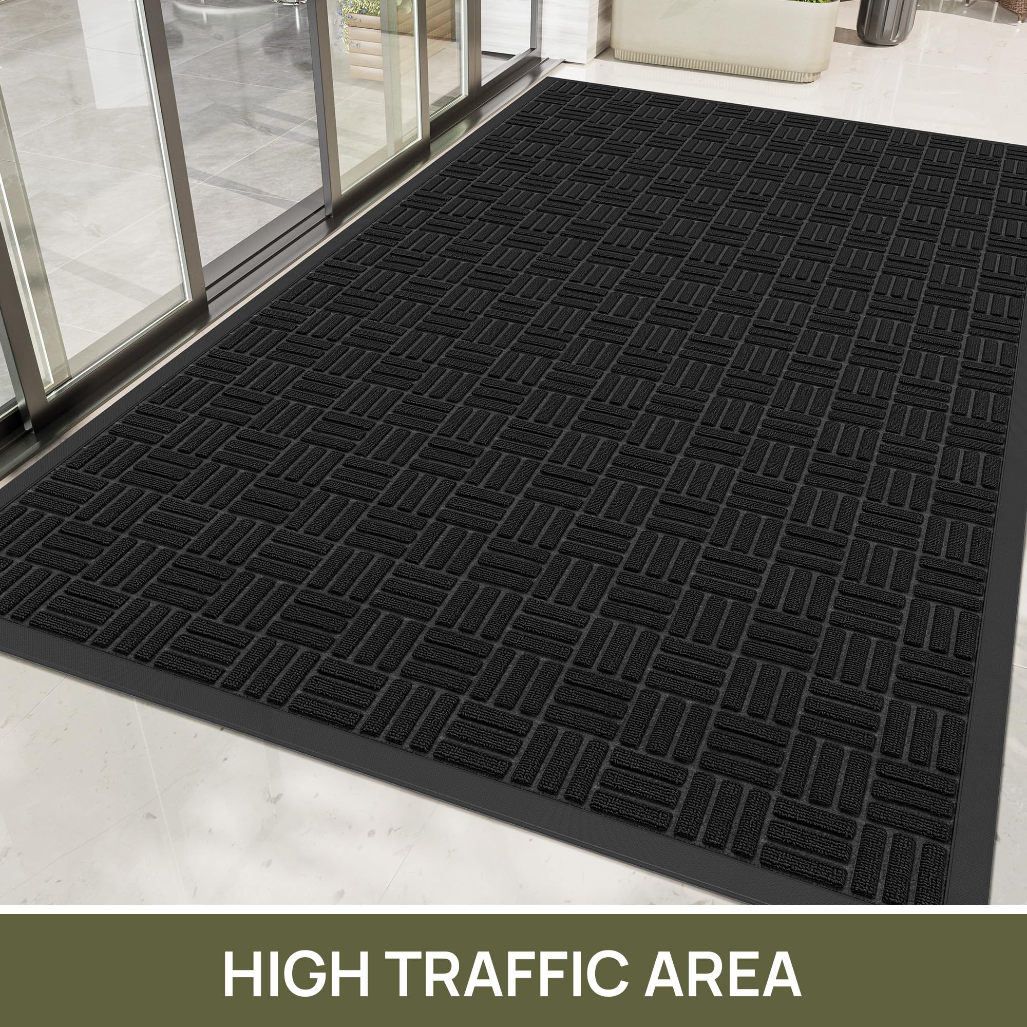 Black Doormat - 5'x3' Indoor Outdoor Entry Mat -2