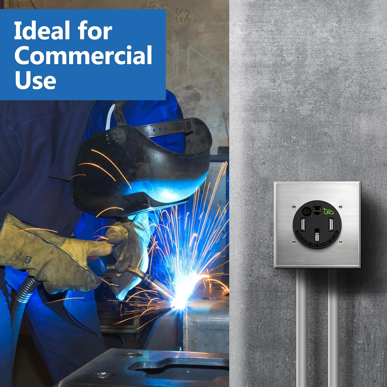 LIDER NEMA 14-50R Wall Plate, 30 Amp Flush Dryer Receptacle 125/250V