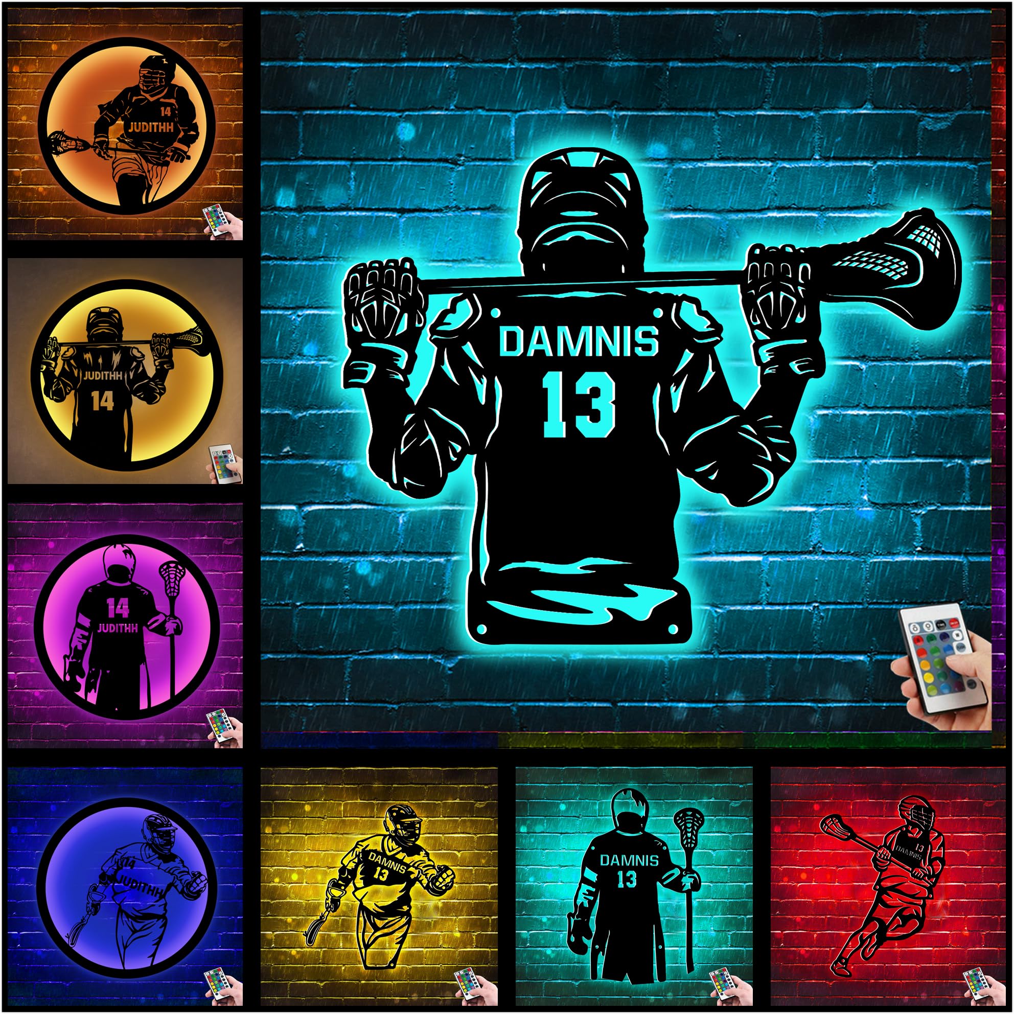 Personalized Lacrosse Player Metal Sign With LED Light,Custom Name & Number Lacrosse Light, Lacrosse Wall Art Décor,Lacrosse Sports Décor for Bedroom,