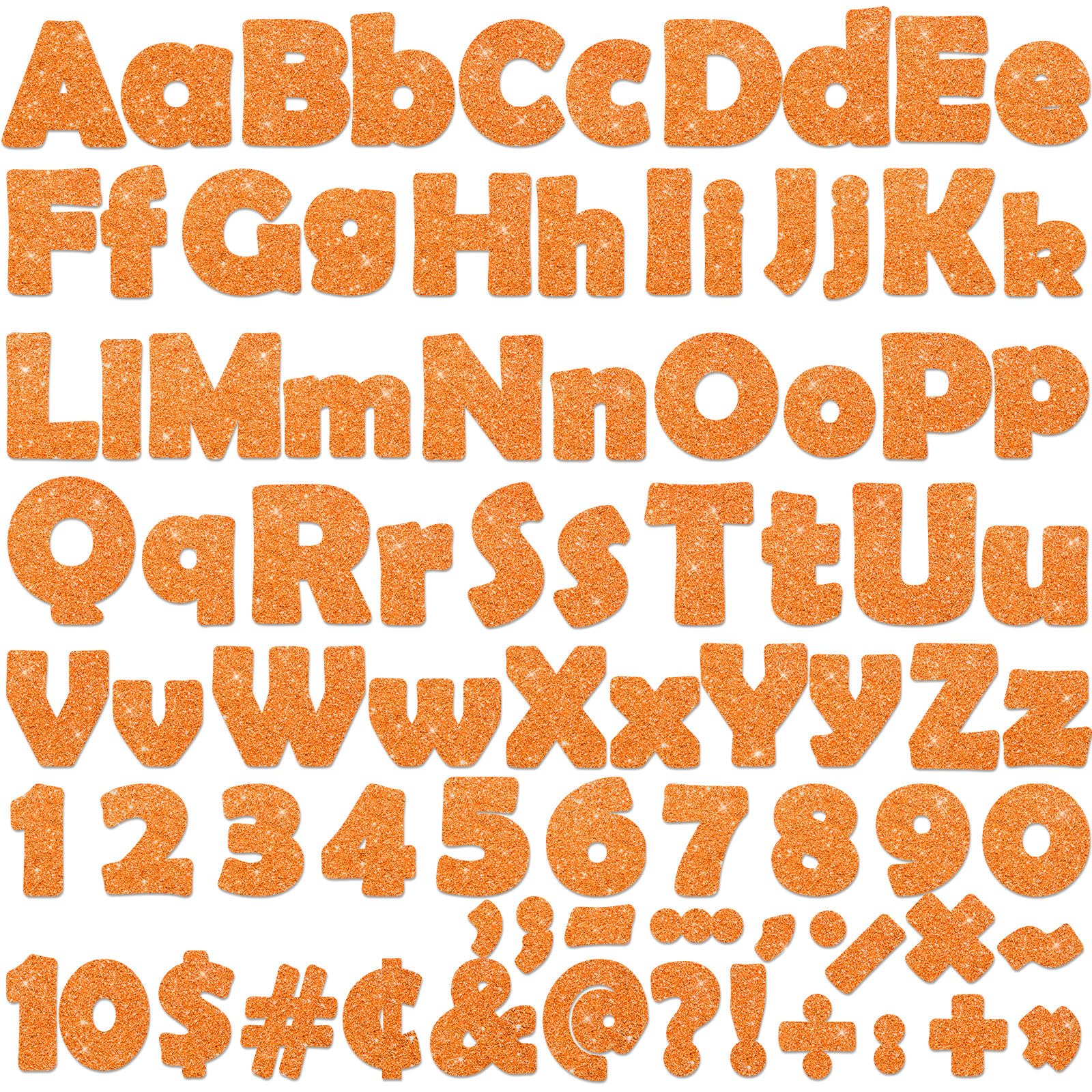 Qyeahkj 260Pcs Glitter Orange Bulletin Board Letters for Classroom 4” Letter Combo Pack Set Numbers Alphabet Poster Board Punctuation Symbol Cutout