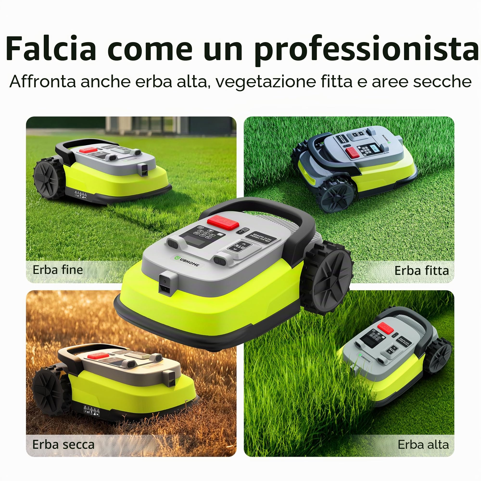 M10 Robot Tagliaerba senza Filo Perimetrale, RTK+Visione,Navigazione Smart, Giardini fino a 1000 m², Evita Ostacoli, Controllo App, 55% di pendenza, Altezza di Taglio 30-60mm