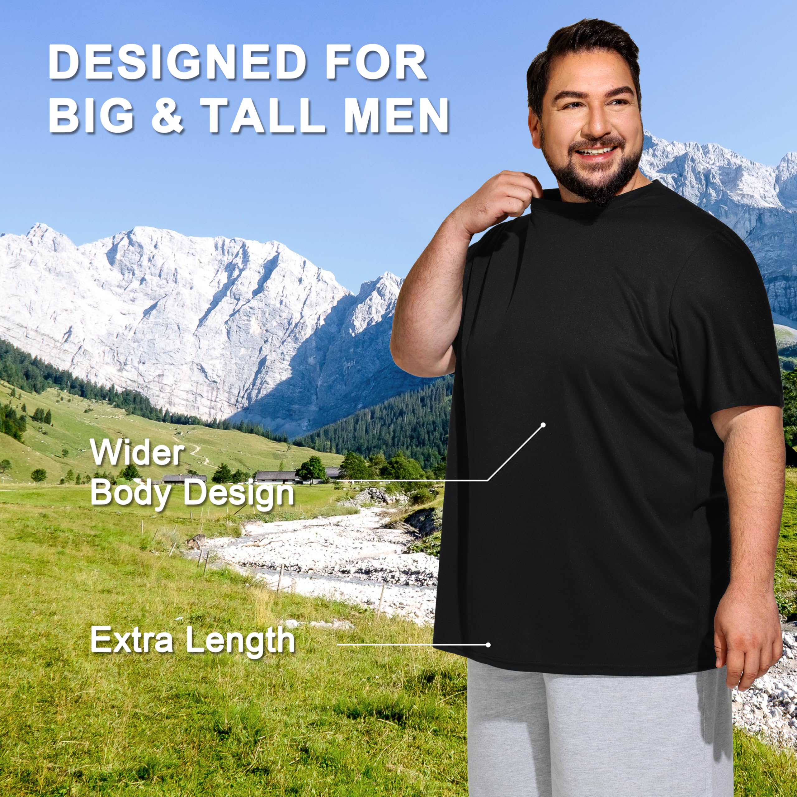Big & Tall Men's Dry Fit Moisture Wicking T Shirts, Comfort & Breathable Tees for Gym Running Casual Undershirts — view 4