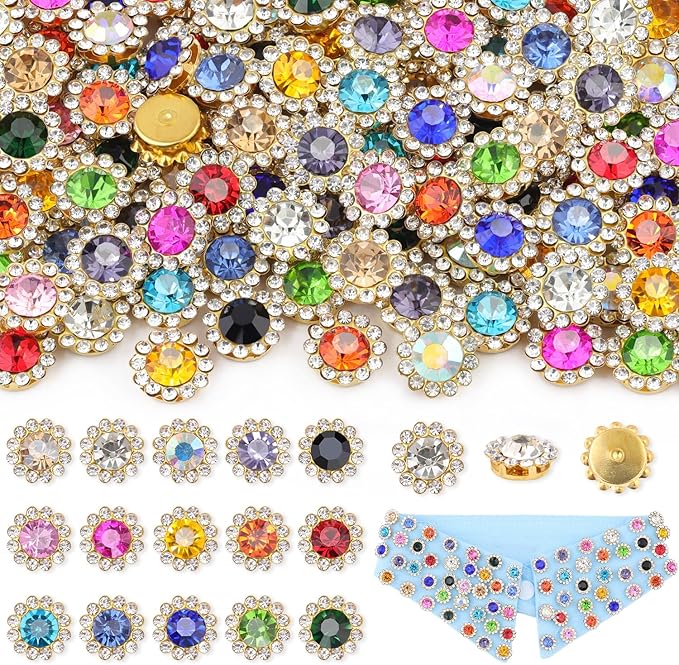 150 PCS 15 Mixed Colors Sew on Rhinestones,12 MM Crystal Glass with Metal Base Flower Shape Claw Flatback Rhinestones for Crafting, Bedazzling Rhinestone for Clothes Shoes Hats & Sewing Accessories
