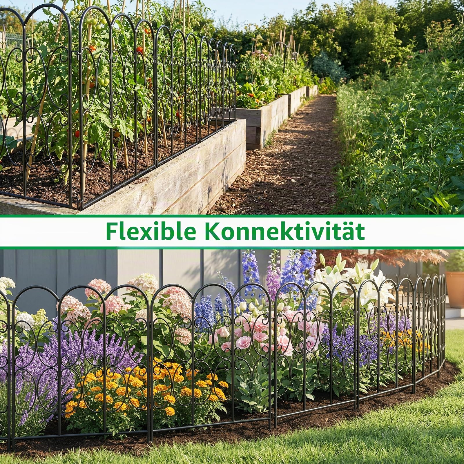 ARIFARO Metall Gartenzaun 81cm H x 56cm B, 5 Paneles, Steckzaun ohne Graben, Dekorative Tierzaun für Hunde, Gartenzaun für die Terrasse, Gesamtlänge 2,8m, Schwarz