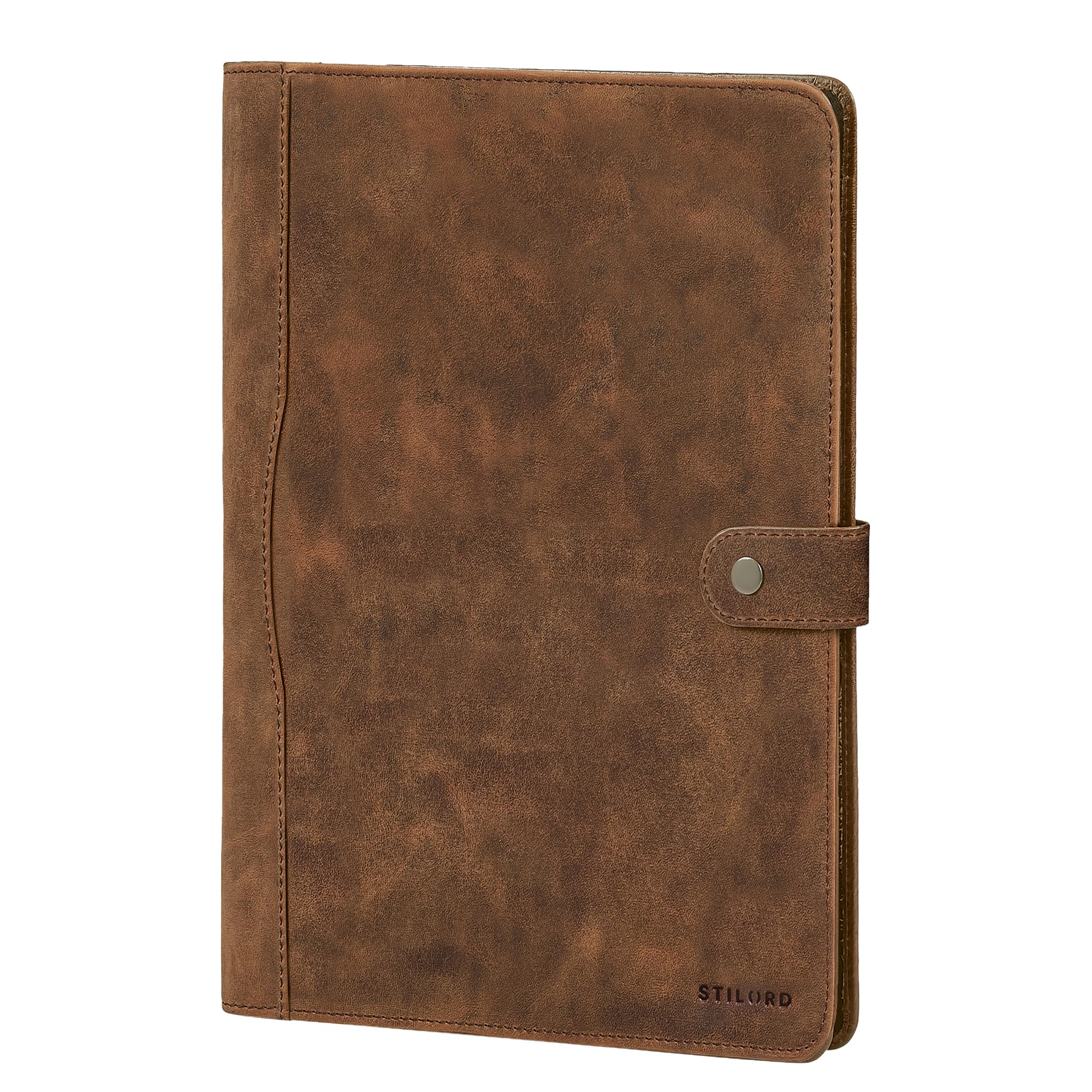 STILORD "Corbin" Leather Document Holder A4 Conference Folder - Vintage File Organizer Genuine Leather Writing Pad with Snap Button Slim Business Case for Meetings Colour:Sepia - Brown Plain