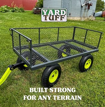 Yard Tuff 2-in-1 Jumbo Gardening Utility and Yard Wagon Cart with 1000 lb. Capacity, Heavy Duty Steel Mesh Deck, and Welded Steel Rims, Grey