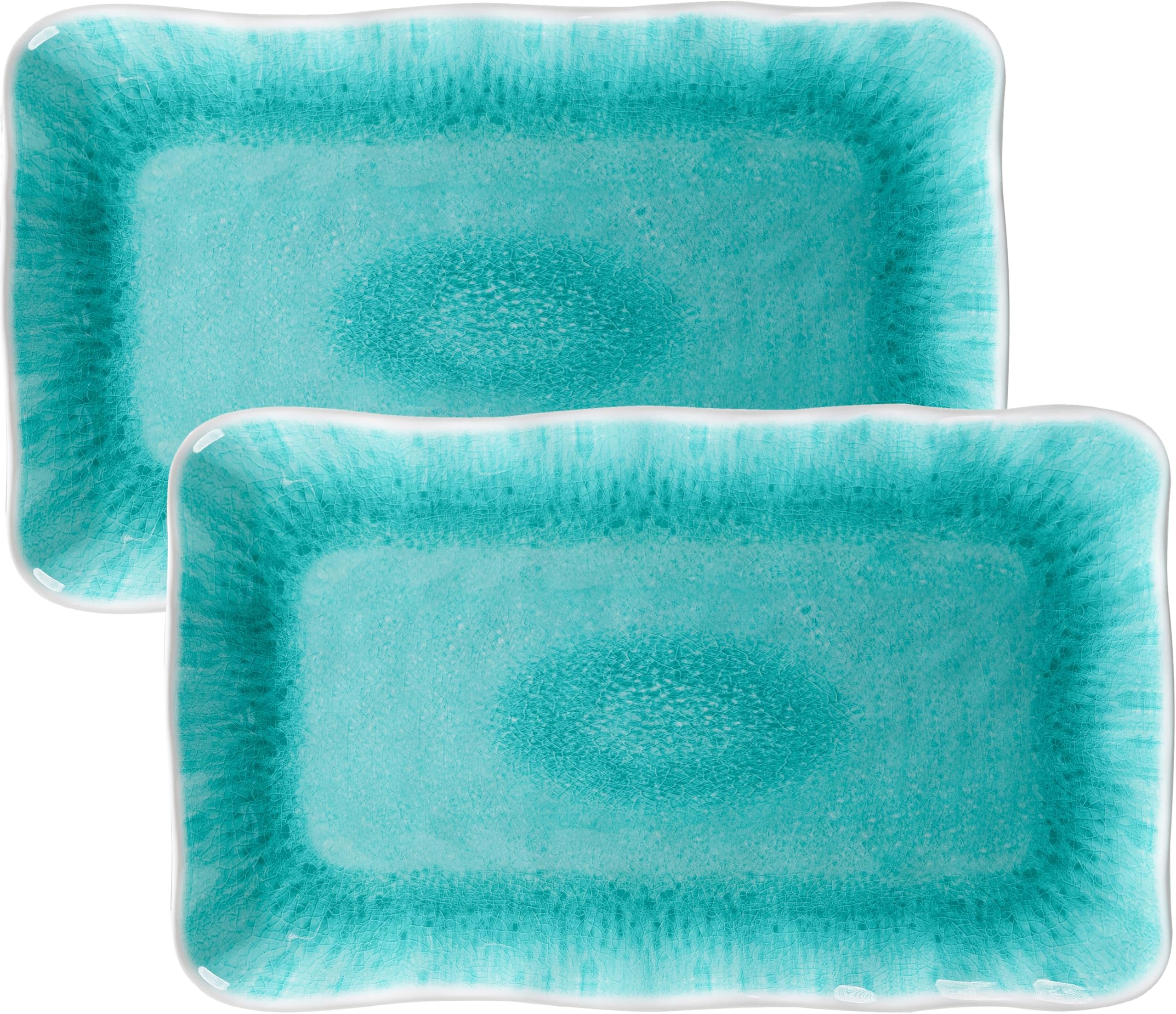 ZAROCRUS Large Melamine Serving Platters for Serving Food, Set of 2, 17" x 10" Melamine Rectanglar Serving Trays for Party, Appetizer and Dessert Use, Dishwasher Safe, Reactive Teal