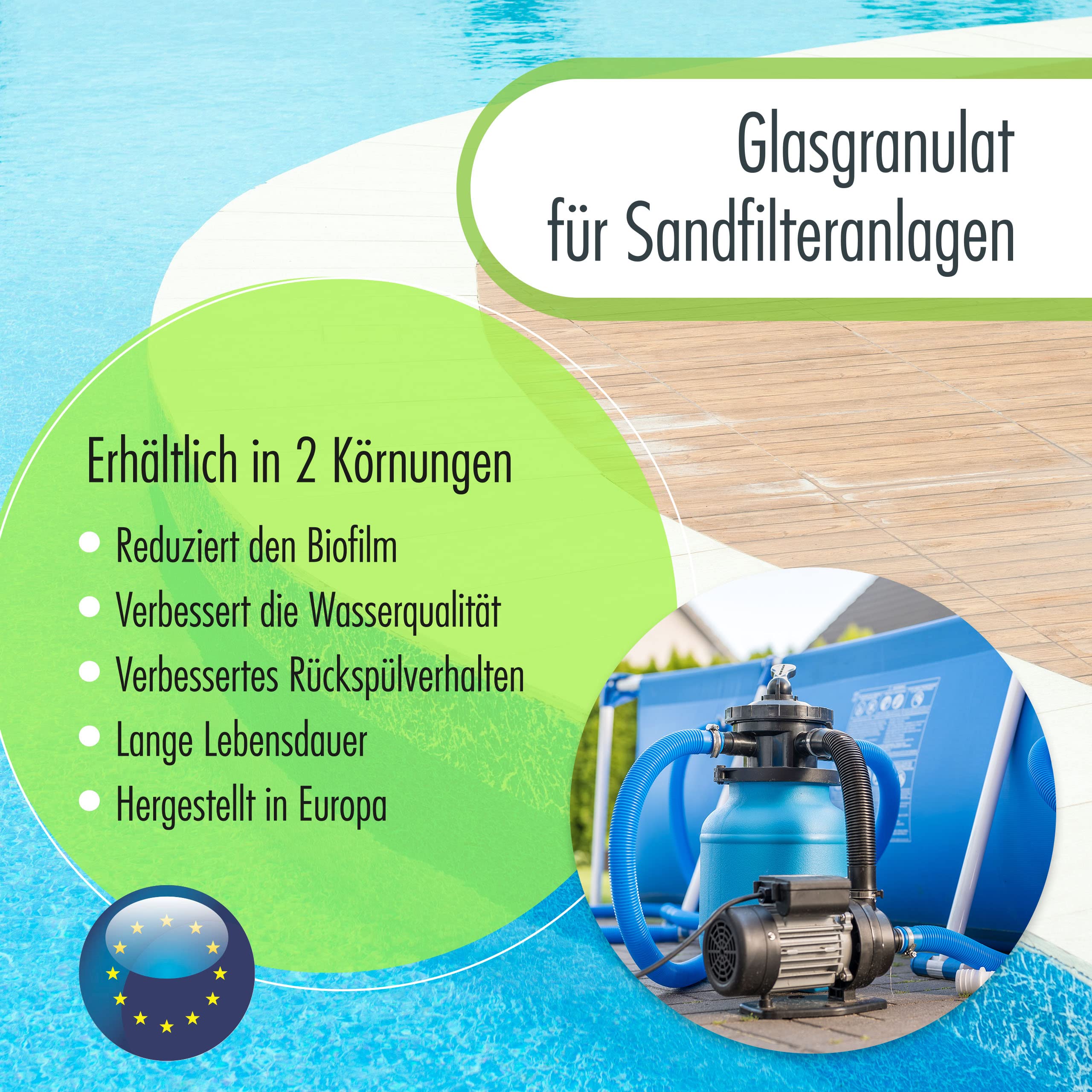 Höfer Chemie 20 kg Glasgranulat für Sandfilteranlagen 0,7-1,3 mm Körnung für Pool und Schwimmbad
