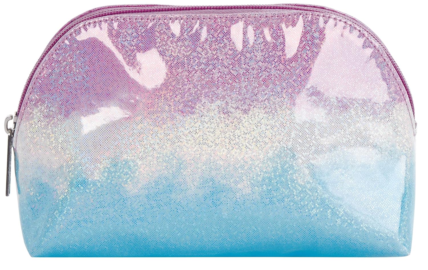 iscream 8.25" x 5" Faux Glitter Patent Leather Fully Lined Wide Zipper Opening Cosmetic Bag - Pink & Blue Ombre