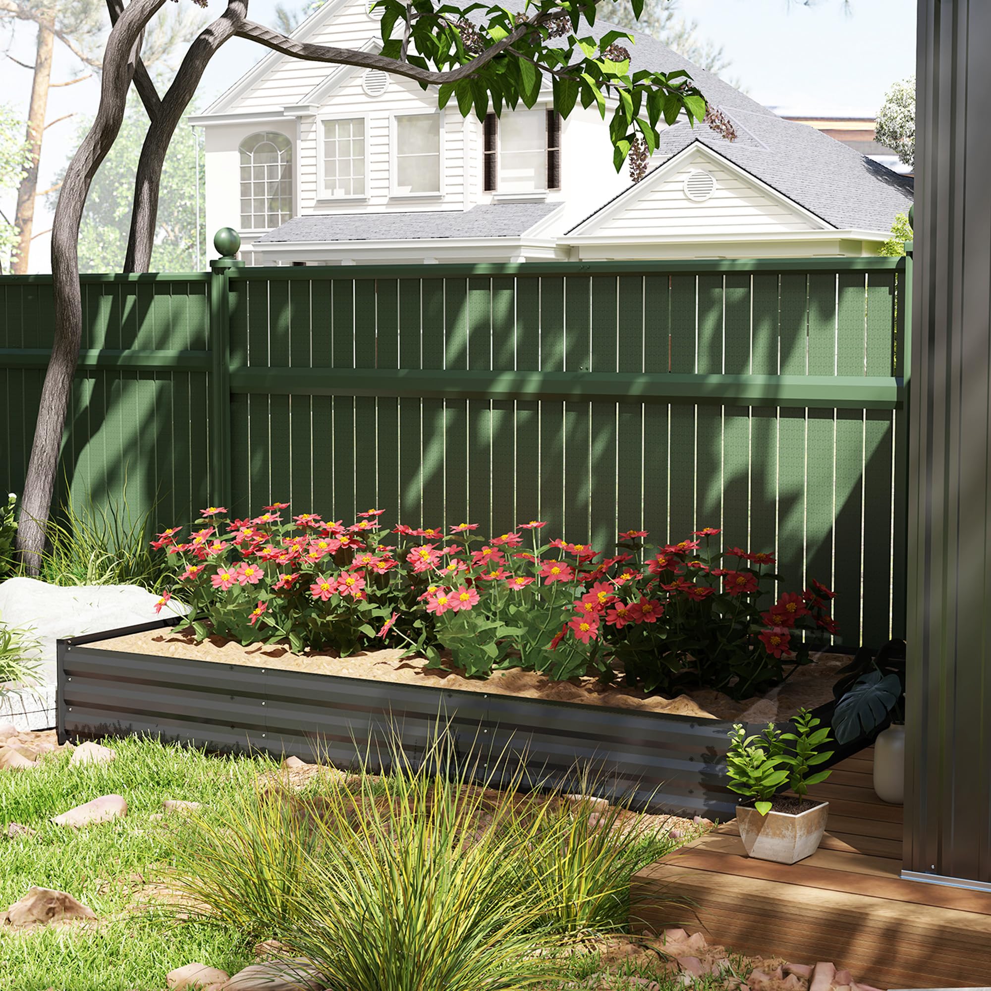 Outsunny Letto per Orto Rialzato da Esterno 835L, Fioriera da Balcone in Acciaio Galvanizzato con Fondo Aperto, per Piante, Fiori e Verdure, 240x120x30cm, Grigio Scuro