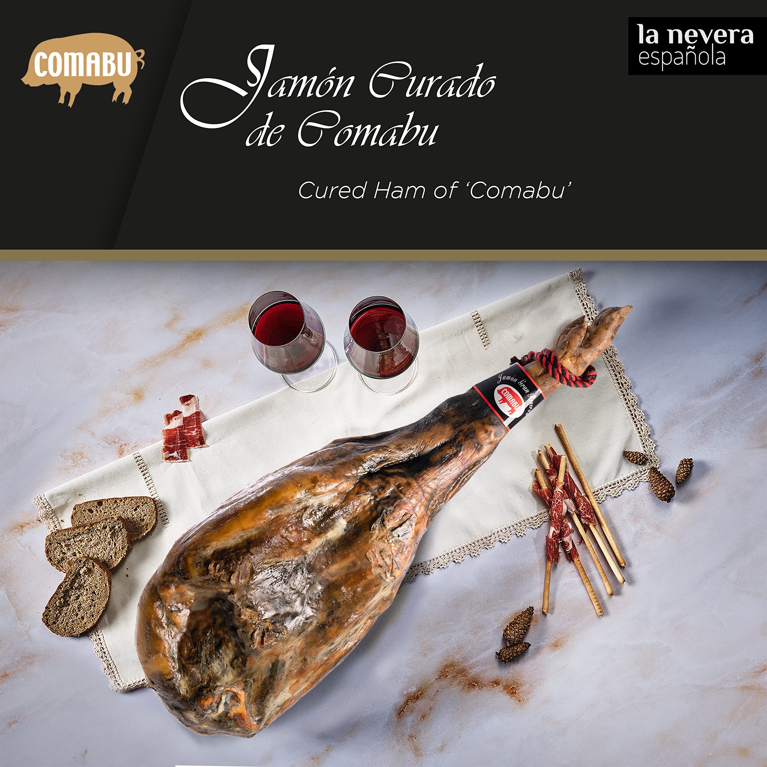 Comabu - Jamón Curado de 8.5 kg Aprox - Pieza de Jamón Serrano de 15 meses de Curación - Pierna Trasera de Cerdo Blanco