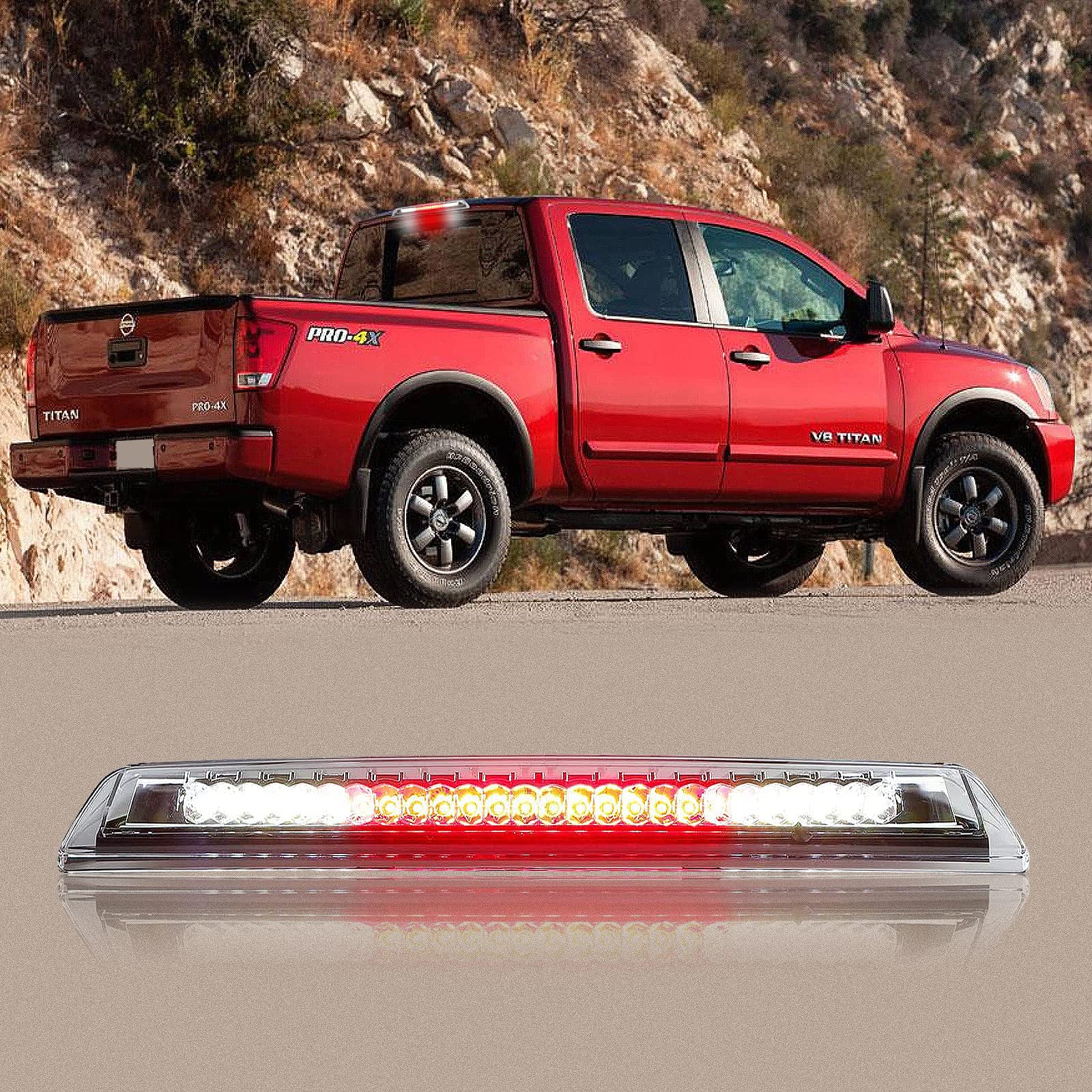 3rd Third Brake Light LED Compatible with 2004-2015 Nissan Titan, 2005-2016 Nissan Frontier, High Mount Stop Third Center Cargo Rear Brake Light Bar Taillight (Chrome)