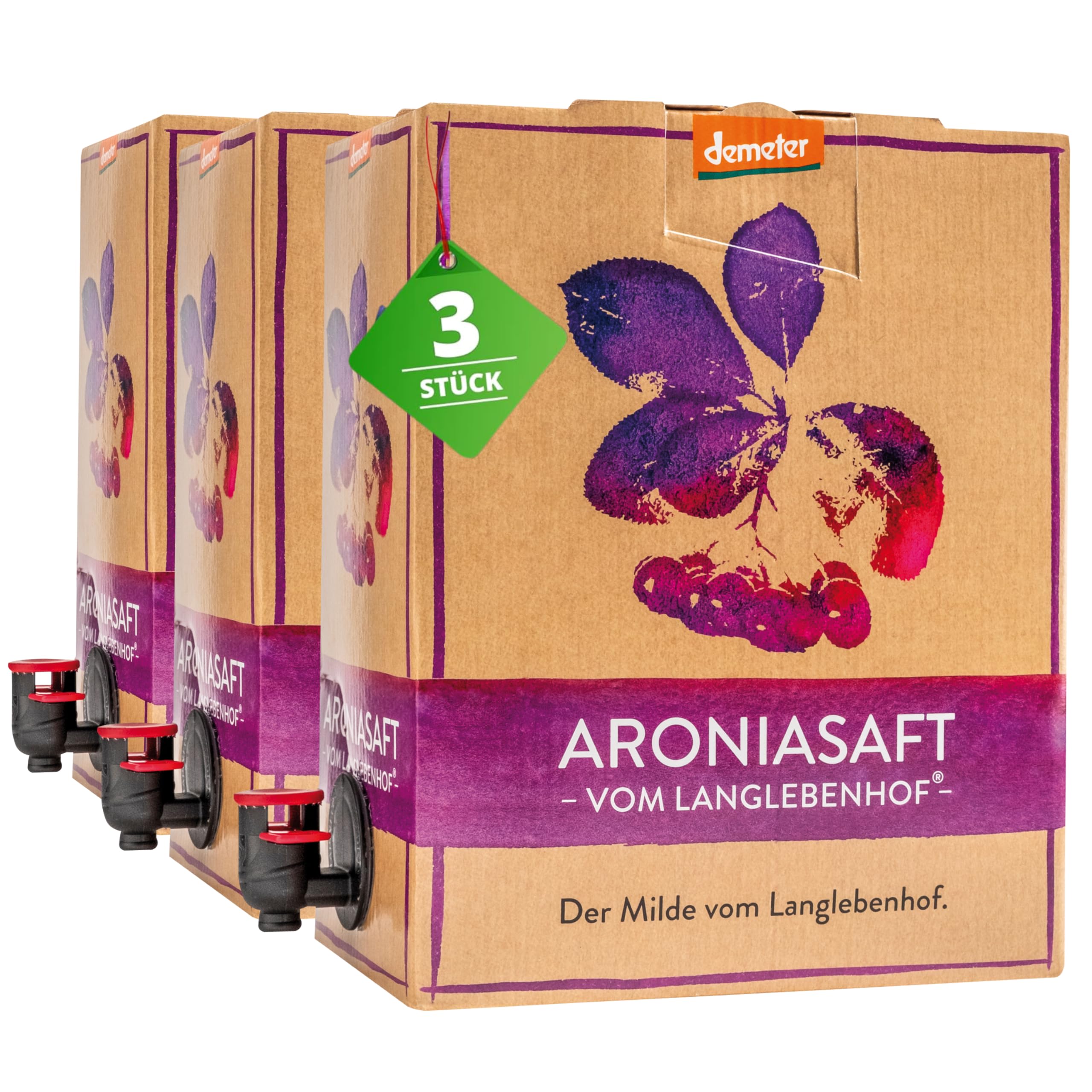 anglebenhof Aronia Direktsaft, Muttersaft, [100% Demeter und Bio] 3 Liter Box, Der Milde" Aroniasaft für Ernährungsbewusste, Aroniasaft aus Deutschland, Aronia Beeren Saft-sehr lange haltbar (3 x 3 L)