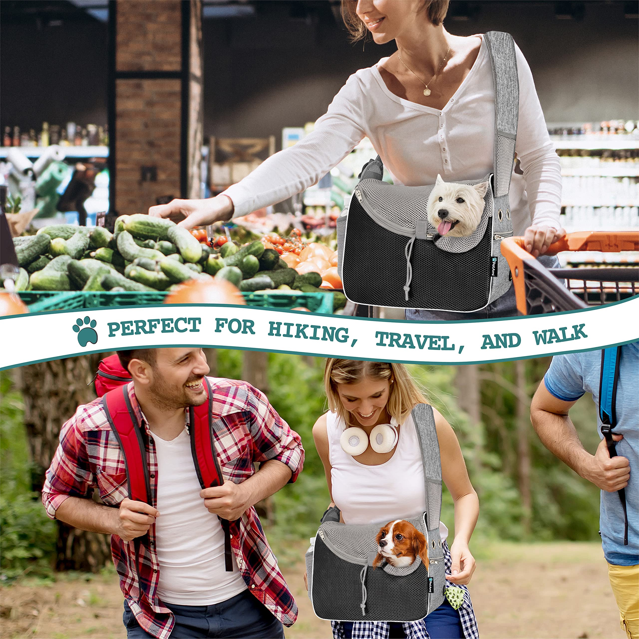 PetAmi Transportín para Perros pequeños, Bolsa Cruzada de Transporte para Cachorros, Bolsa de Transporte Ajustable para Mascotas para Llevar Viaje Mediano para Perros y Gatos, Bolsa de Perro para