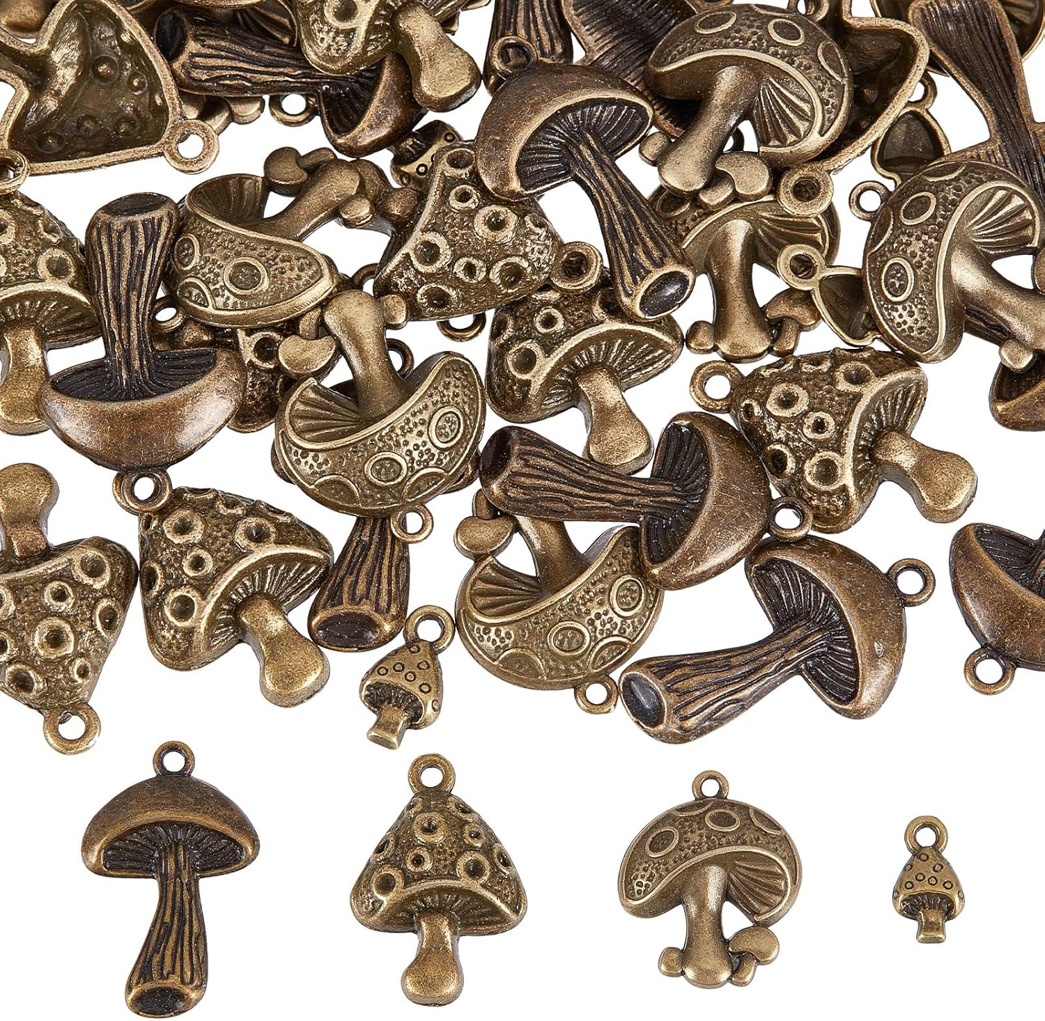 SUNNYCLUE 1 Box 64Pcs Mushroom Charms Mushrooms Charms Antique Bronze Cute Magic Plants Tiny Small Alloy Pendants for Jewelry Making DIY Necklace Earrings Bracelets Craft Supplies