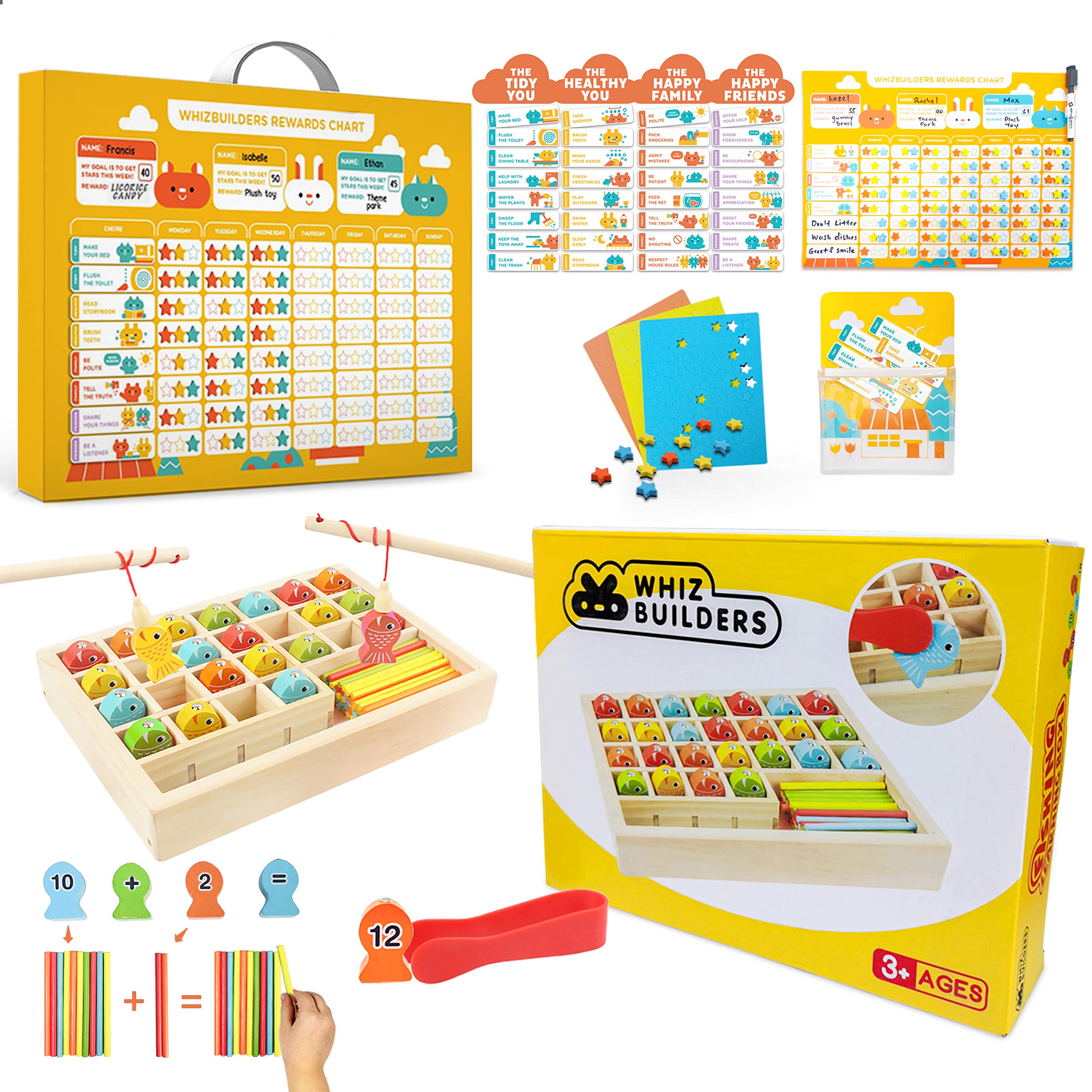 Amazon.com: WhizBuilders Behavior Reward Chart & Wooden Fishing Math  Counter Game Bundle for Kids - Education Learning STEM Manipulatives -  Homeschool Kindergarten Preschool, Activities Toddlers Boys Girls : Office  Products