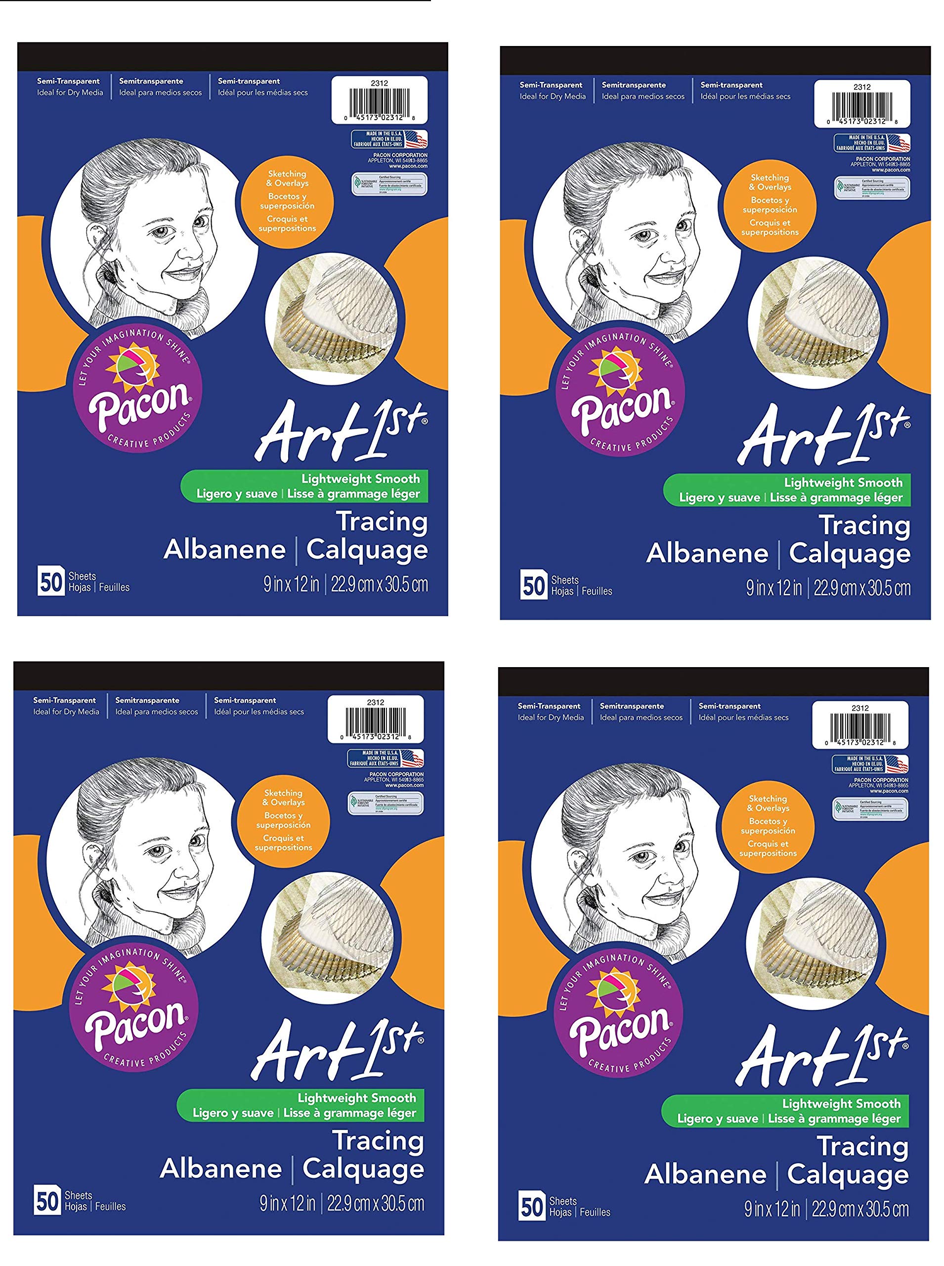 Pacon Art1st Tracing Paper Pad, 9 x 12 Inches, 50 Sheets (2312) (4) …