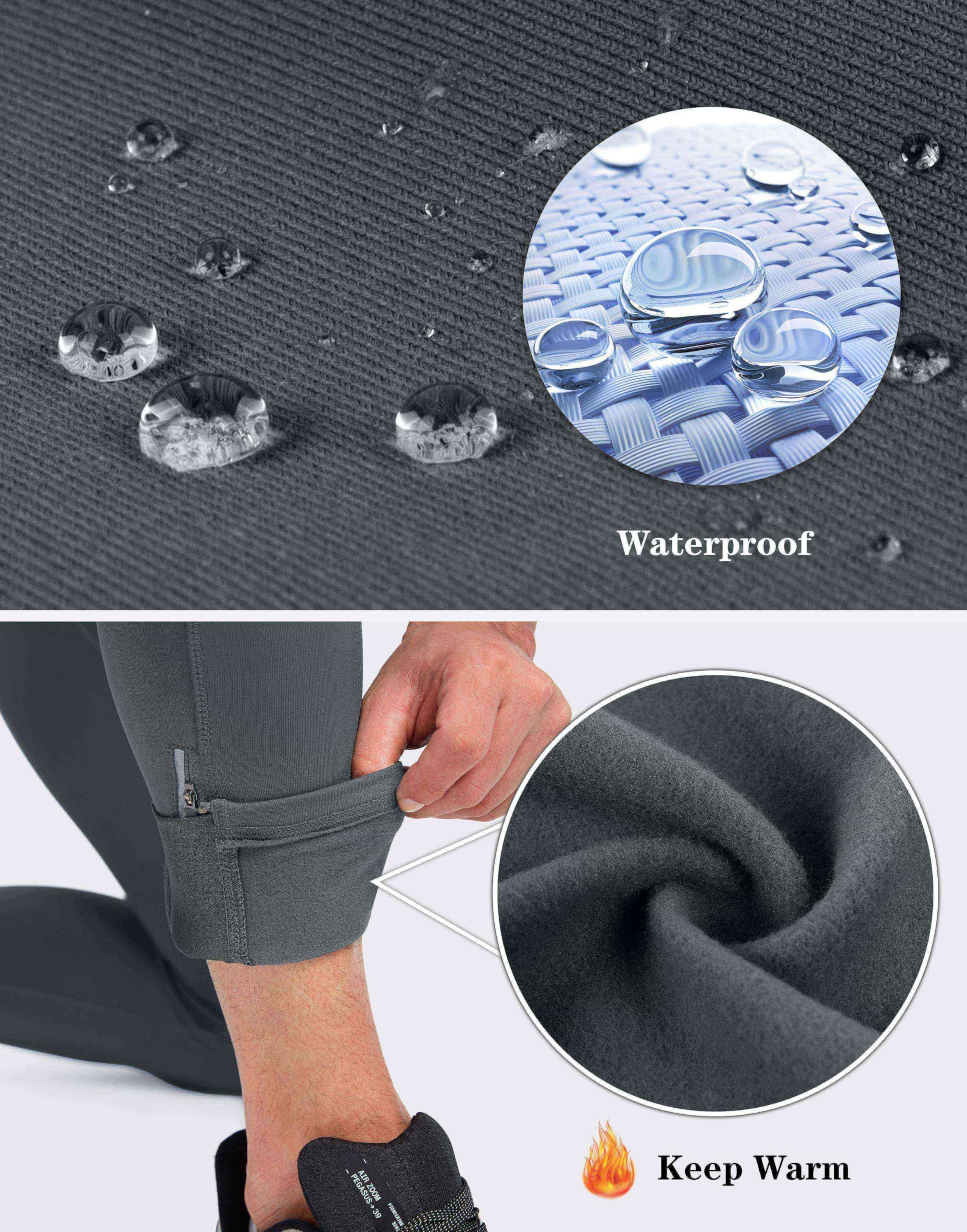 Pudolla Collant thermique de course à pied pour homme avec 3 poches à fermeture éclair pour entraînement, cyclisme, randonnée, jogging