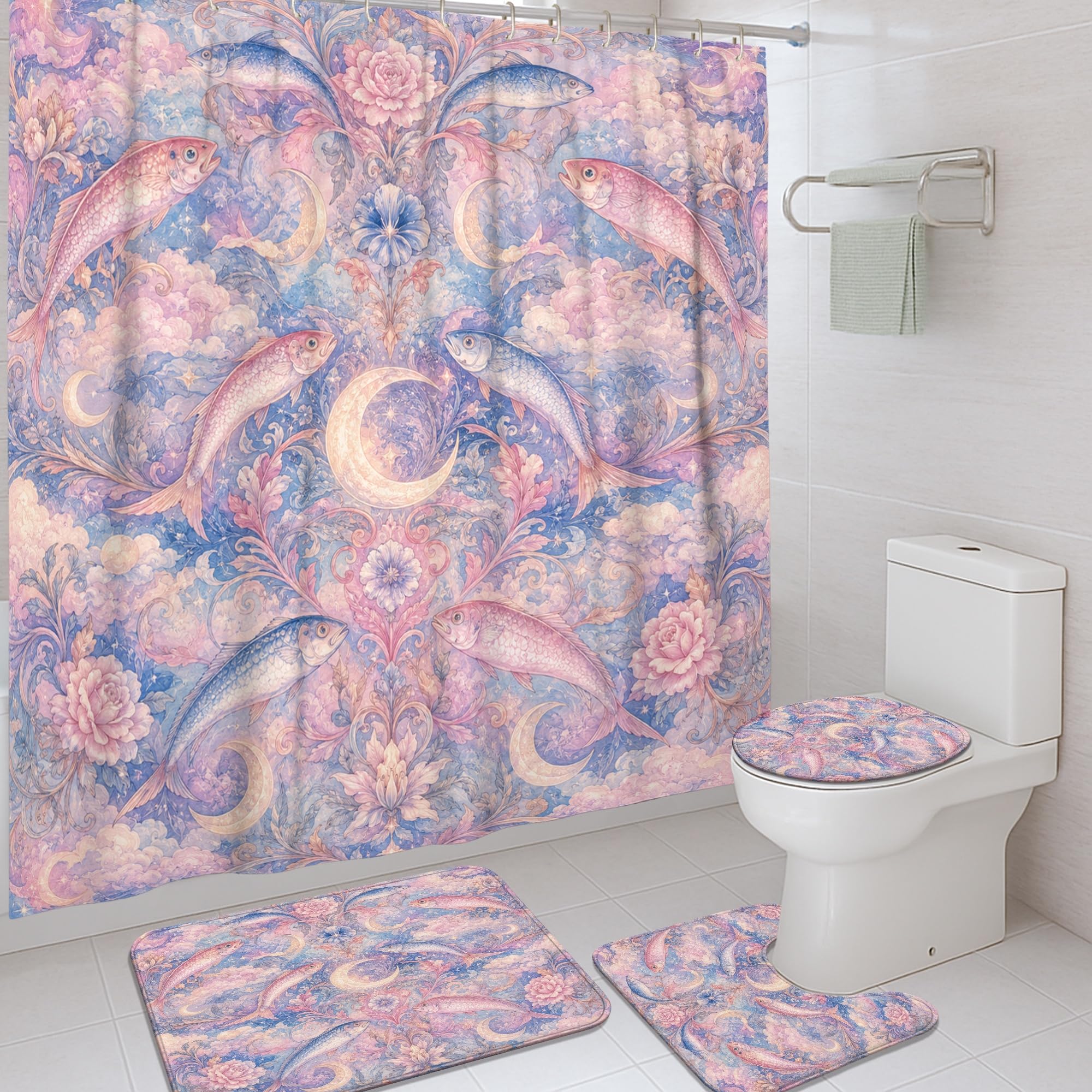 Rideaux de douche étanches avec tapis pour éviter les glissades