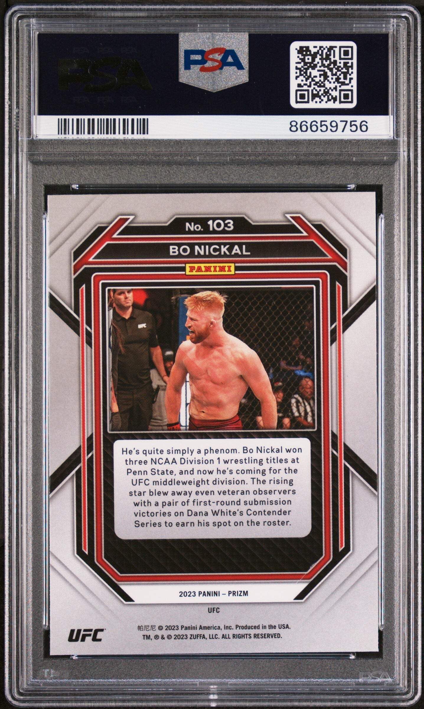 Amazon.com: Graded 2023 Panini Prizm UFC Bo Nickal #103 Rookie RC