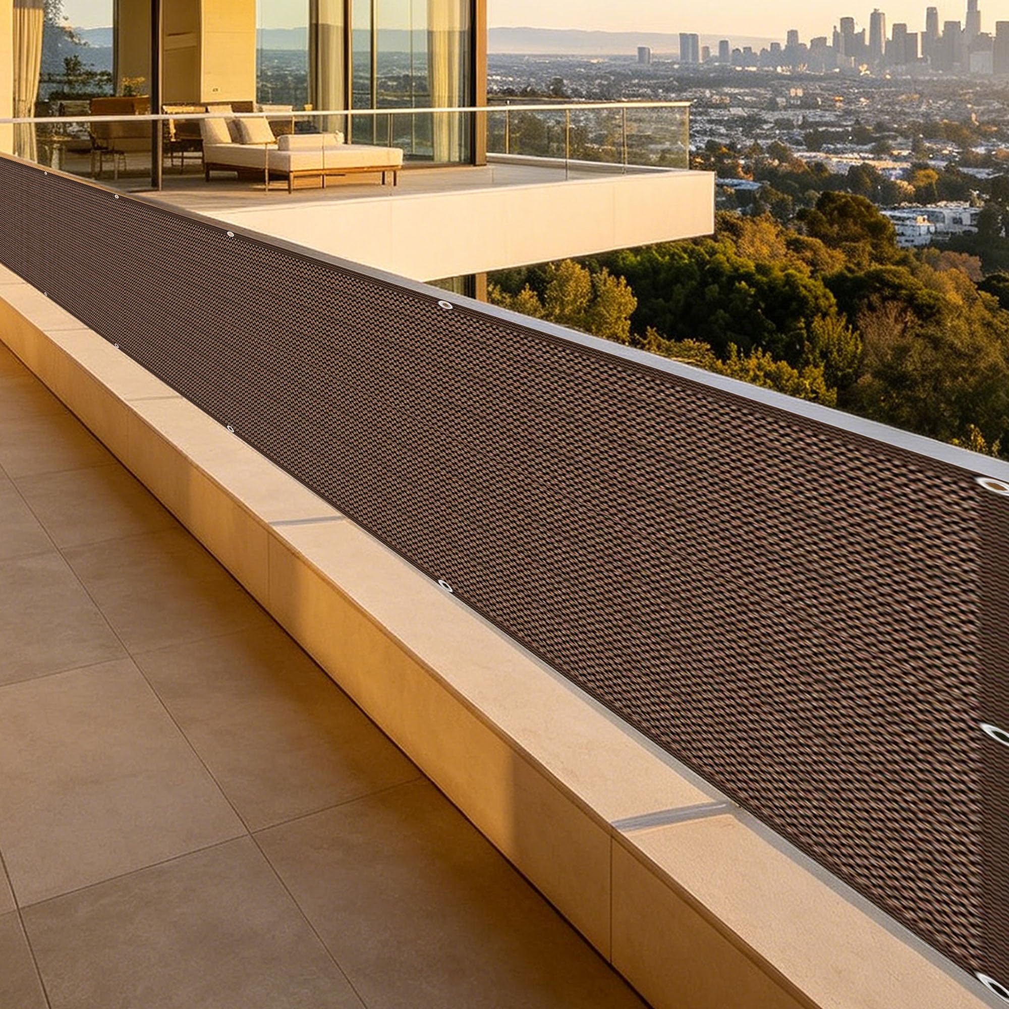 Voile ombrage 200 x 800 cm grand format marron avec œillets solides