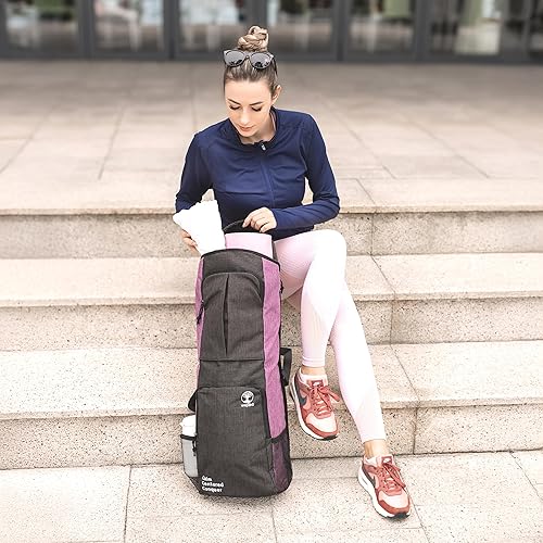 Miniatura 9 de Bolsa para esterilla de yoga para alfombrilla de 12 pulgada de grosor, bolsa de gimnasio con soporte para esterilla de yoga, bolsillos grandes,