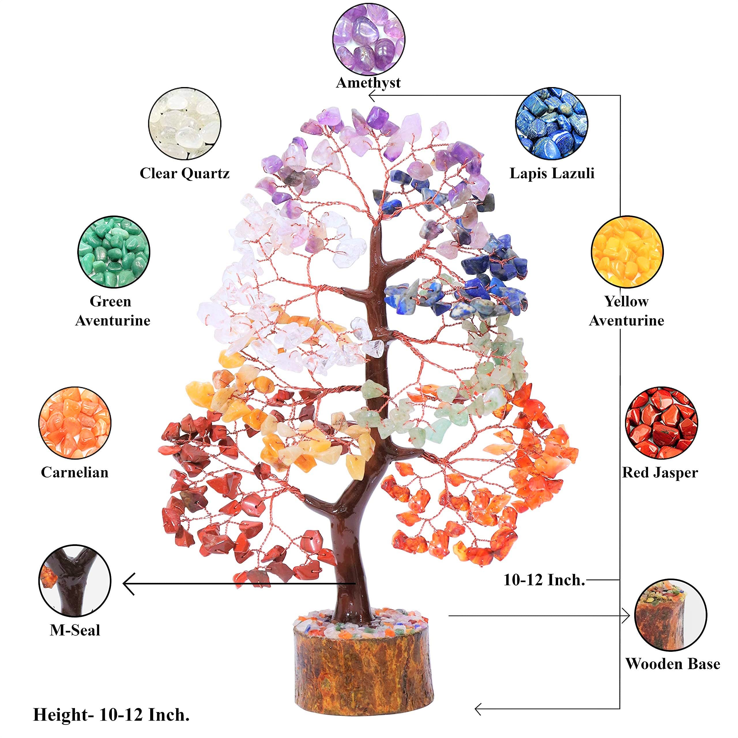 Crocon Sette Chakra Gemstone Tree Feng Shui Figurina Soldi Bonsai Buona Fortuna Reiki Cristalli Guarigione Equilibrio Decorazione Ricchezza Prosperità Tavolo Decorazione Stanza Regalo Dimensioni 10-12