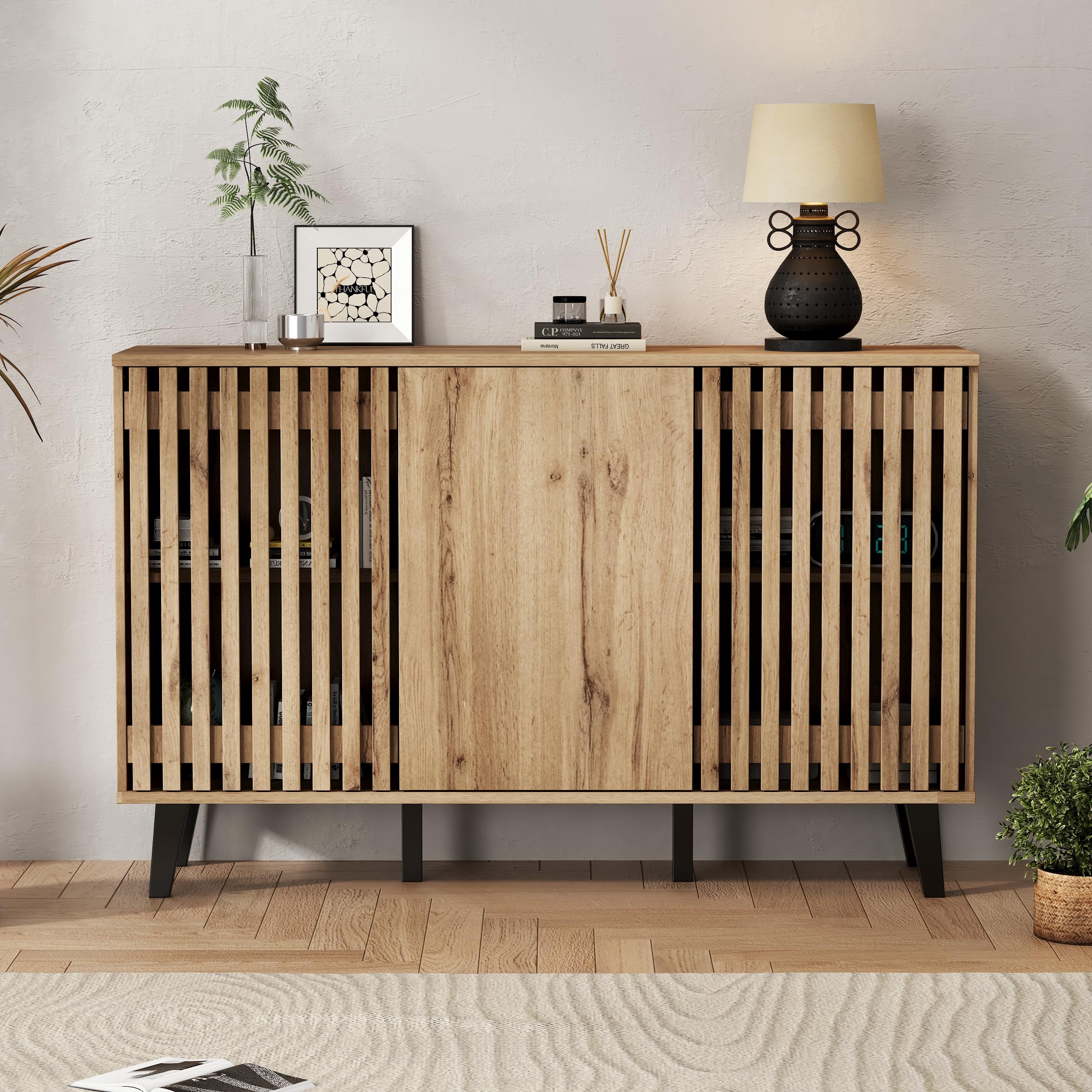 Merax Vintage Storage Cabinet, Sideboard Buffet, Unique Wood Design, for Living Room, Bedroom, Hallway, Kitchen, 150×40×95 cm