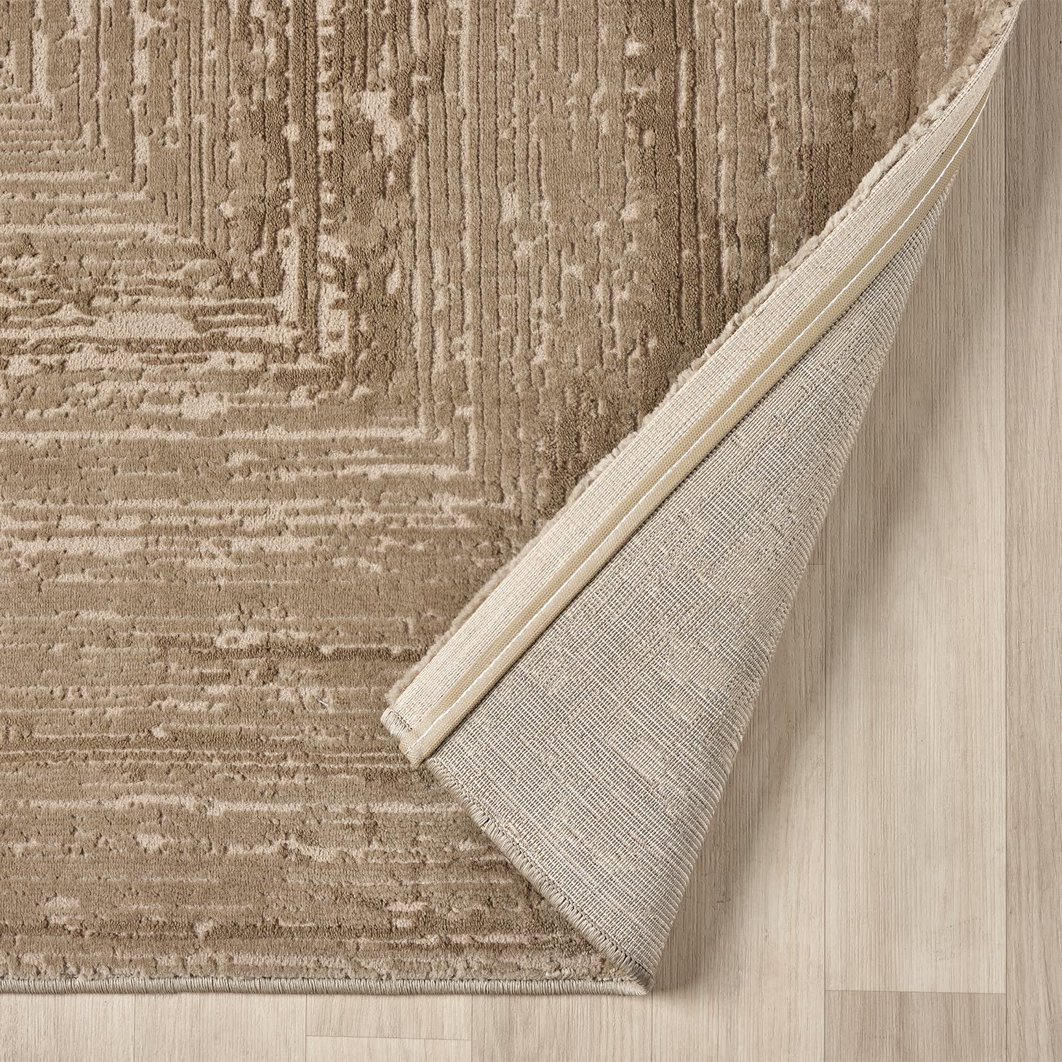 VIMODA Teppich Wohnzimmer Schlafzimmer Modern Hoch&Tief Bordüre Qualitativ 3D Effekt,Farbe:Beige;Maße:80x150 cm
