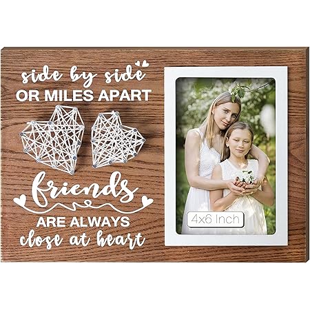 Buecasa Gifts for Best Friends Women Female BFF Sister - Wooden Friends Picture Frame 4x6 Inches with Handmade String Hearts