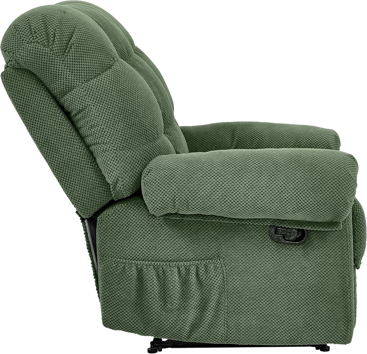 Manual Reclining Chair Comfy Flannel Upholstered Tufted Recliner Chair Ergonomic Reading Armchair with Side Storage Pocket for Living Room Bedroom Home Theater Seating