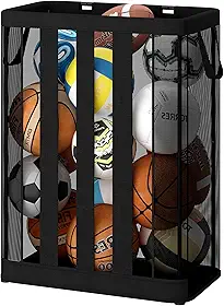STO STO Cesta de armazenamento de bolas, suporte organizador de bolas de garagem montado na parede ou independente, comporta até 15 bolas, organizador de equipamentos esportivos com acesso frontal