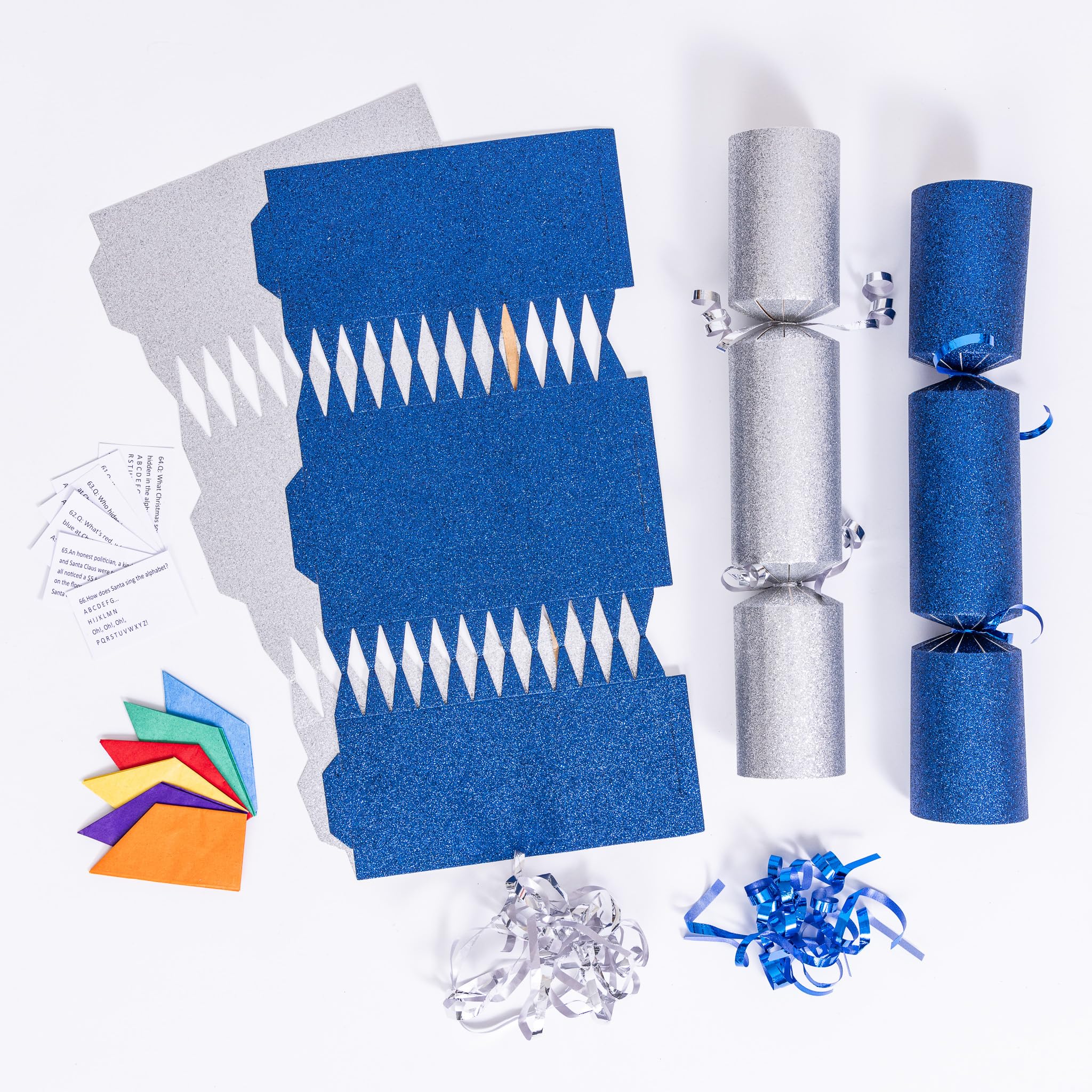 Evelay Navy, Silver 12 Make Your Own Christmas Cracker Kit Diy Navy & Silver Glitter Crackers Hats Snaps Jokes (Navy, Silver)