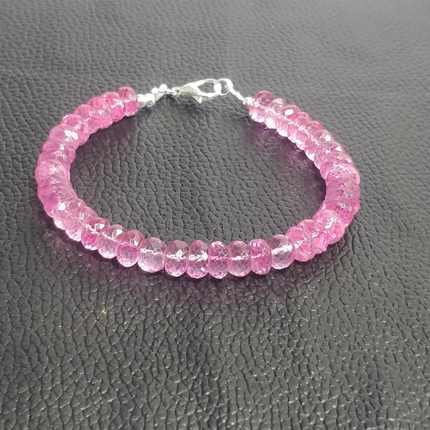 Natural pink topaz gemstone 7x4-7x5 mm stacking bracelet | 7 inch | pink color, rondelle shape, faceted cut, stone | with silver plated clasp | handmade jewellry |WW_ESK_00098