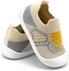 Tênis infantil para bebês, respirável, sola macia, antiderrapante, para meninos e meninas, primeira caminhada, 6, 9, 12, 18 e 24 meses, Amarelo-bege, 20
