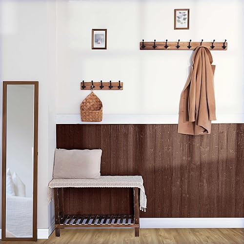 Miniatura 5 de WEBI Perchero rústico para colgar abrigos, 35.43 pulgadas de largo, 8 ganchos de hierro fundido para colgar abrigos, ropa, chaquetas, color marrón