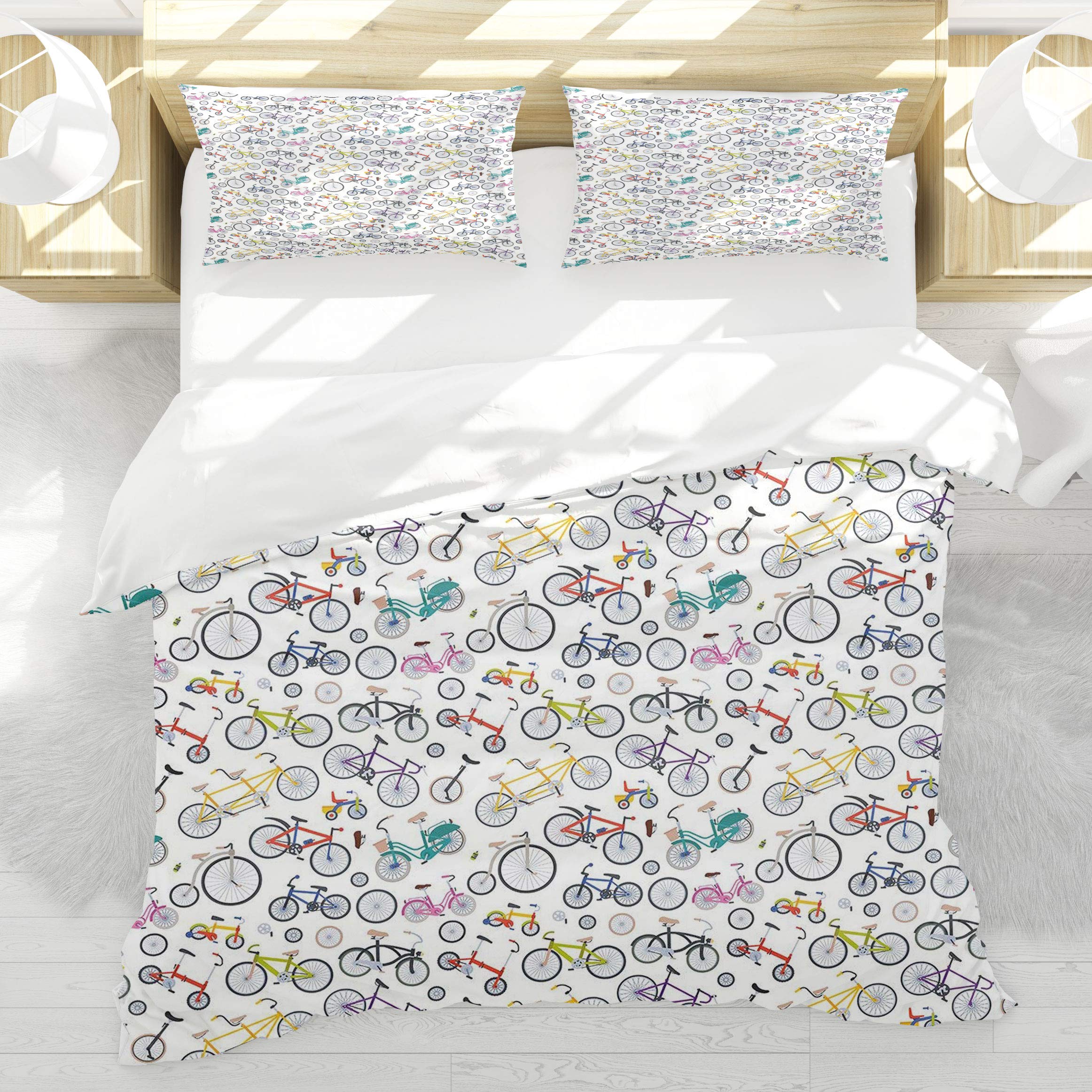 Housse de couette vélos rétro pour lit simple 140x200cm hypoallergénique
