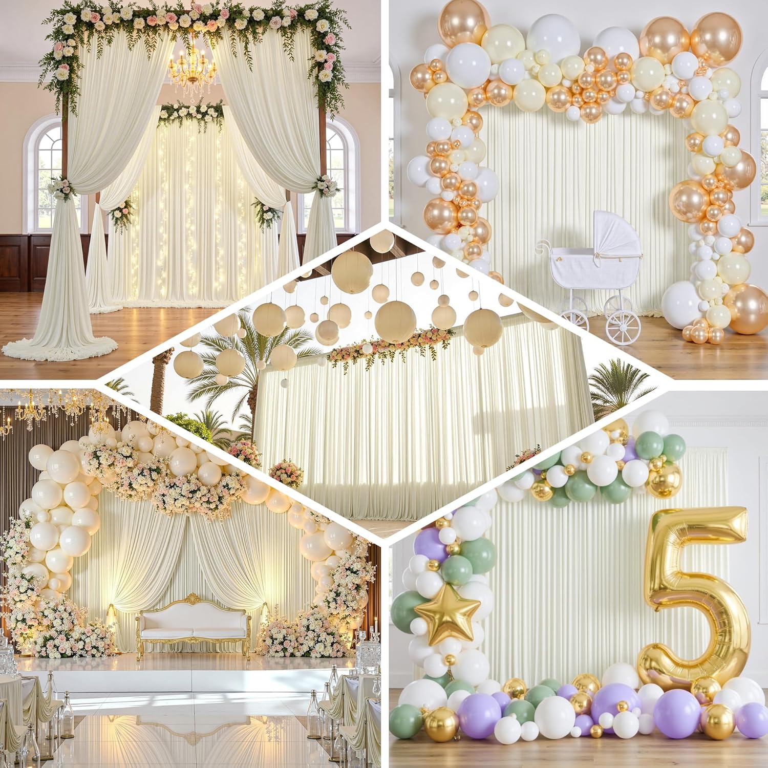 20ft×12ft Ivory Backdrop Curtain for Wedding Parties, 4 Panels Wrinkle Free Polyester Photo Backdrop Drapes Back Drop Cloth for Birthday Photography Background