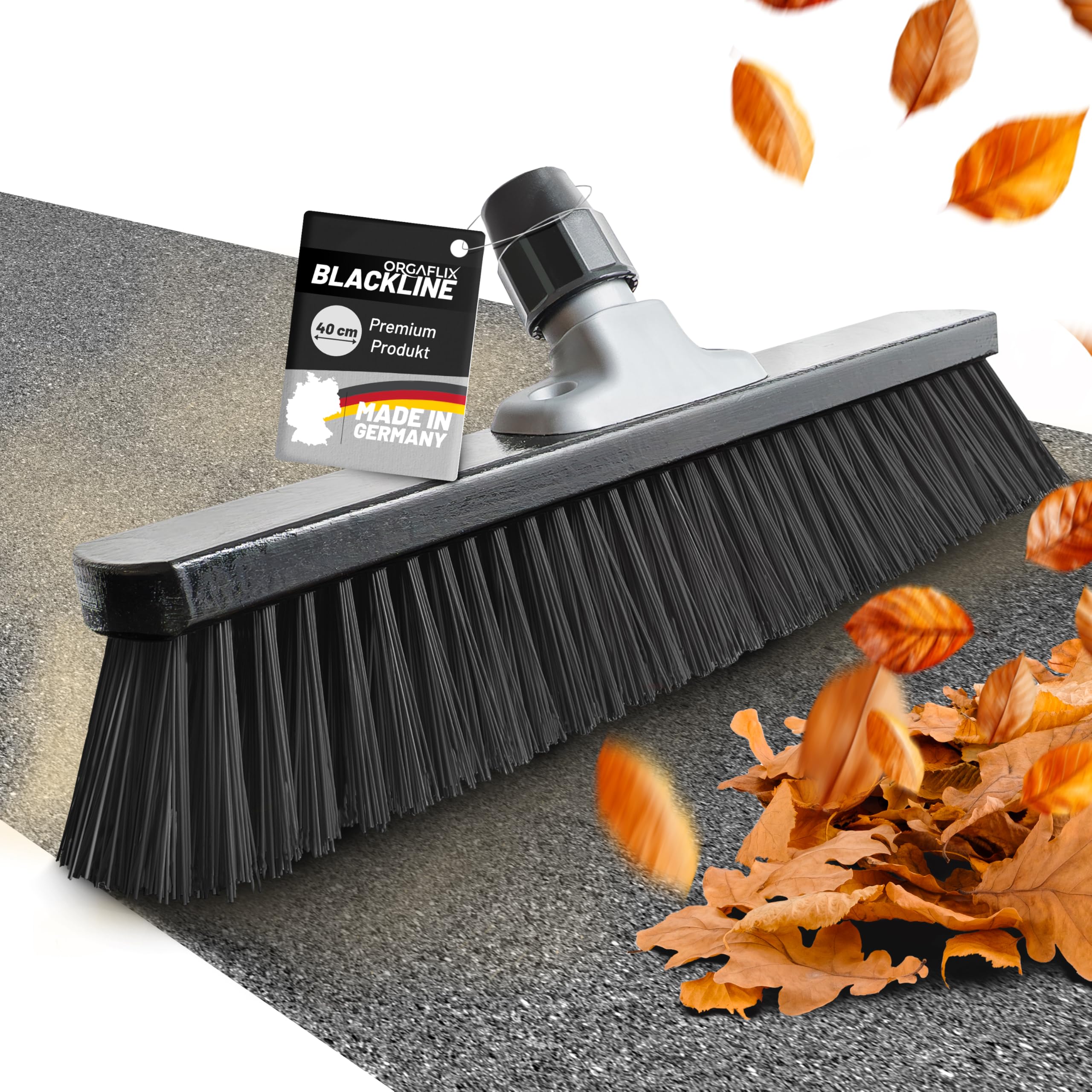 ORGAFLIX Premium Straßenbesen 40cm ohne Stiel - Blackline Black, Kraftvoller Besen für Außenbereich, Extra langlebig, Hofbesen, Gartenbesen, Terrassenbesen, Besen ohne Stiel, Made in Germany