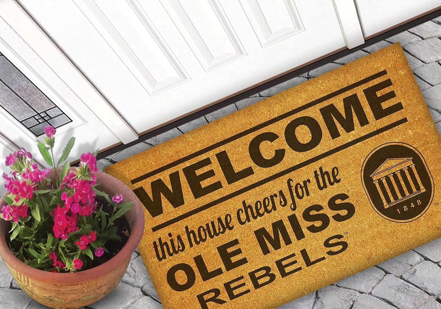 KH Sports Fan Ole Miss Rebels Welcome Coir Doormat, 18x30 Inches, Rebels Outdoor Rug; Display Your Team Spirit with This Unique Mississippi Rebels Doormat