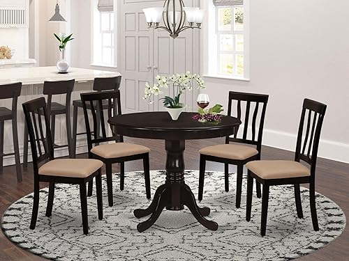 Miniatura 2 de East West Furniture ANTI5-CAP-C - Juego de mesa y sillas de cocina de 5 piezas, incluye una mesa de comedor redonda con pedestal y 4 sillas de