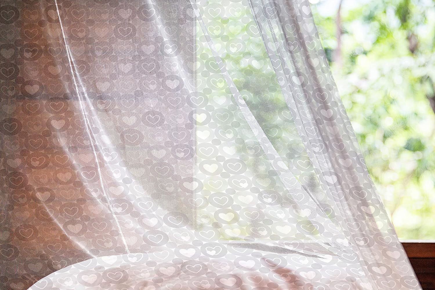Lunarable Grey Tulle Curtains with Rod Pocket, Geometrical Hearts and Happiness and Love Romantic Valentine Happiness Flat, Sheer Drape for Wedding Party 2 Panels, 108" x 84", White