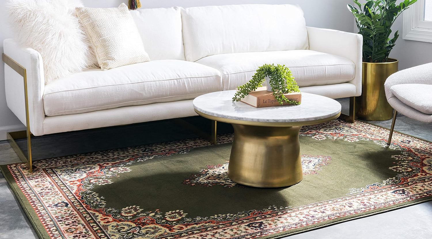 Amaya 6' x 9' Medallion Green Synthetic Easy Care Area Rug