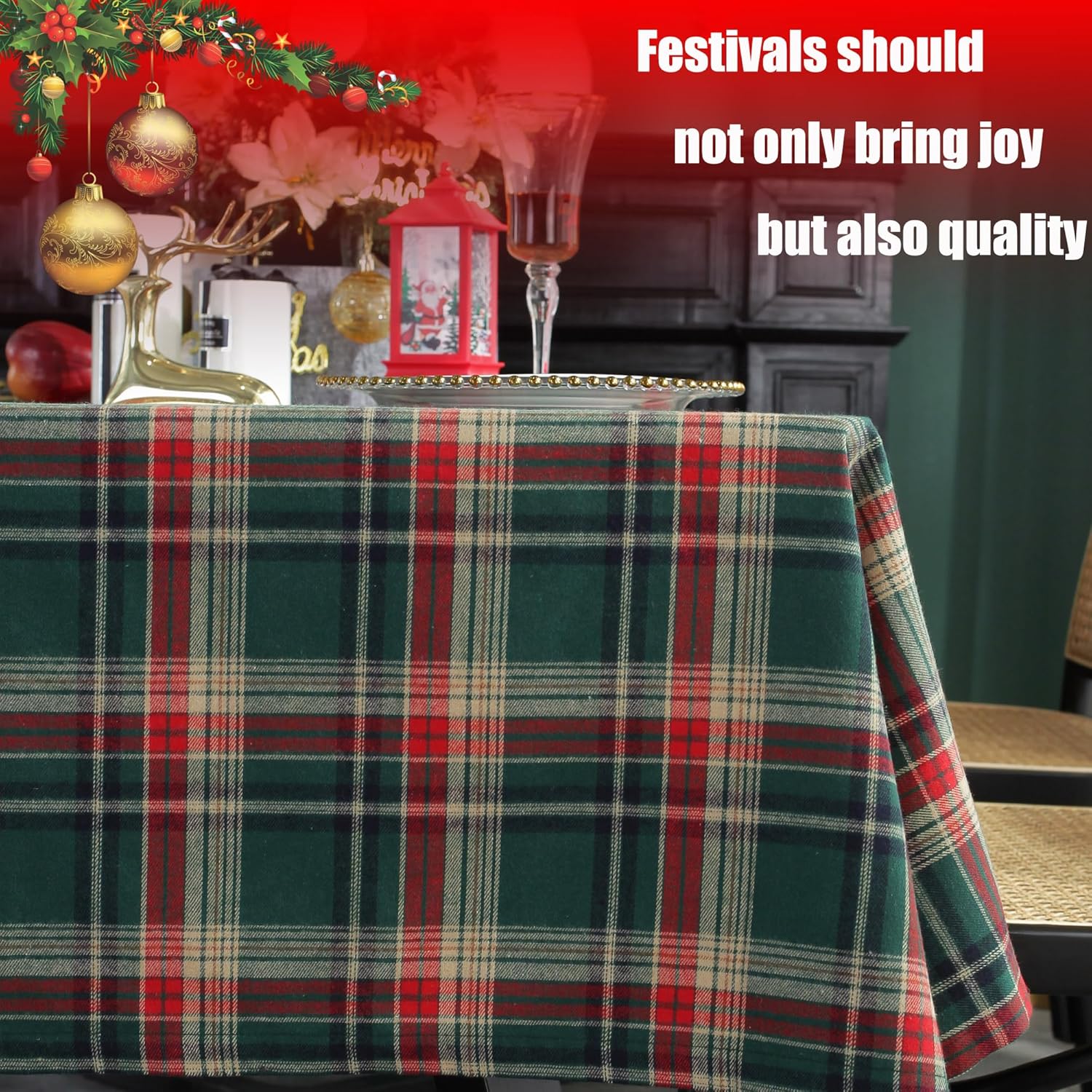 Green Plaid Tablecloth for Spring, Table Cloth Rectangle Table with Wipeable,Tablecloths for Dining Room,Kitchen,Party,Home Decor