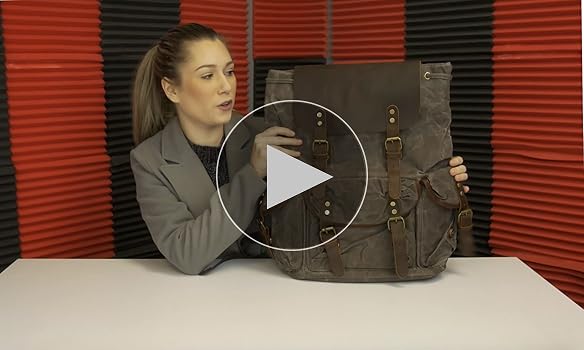 【BAON】Wuling Vintage Western Backpack HuaChen Vintage Heavy Duty Canvas Backpack with Leather