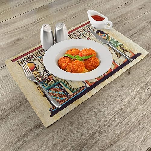 Miniatura 2 de Lunarable Juego de 4 manteles individuales con estampado egipcio, manuscrito de papiro e imagen de paisaje histórico, manteles individuales de tela