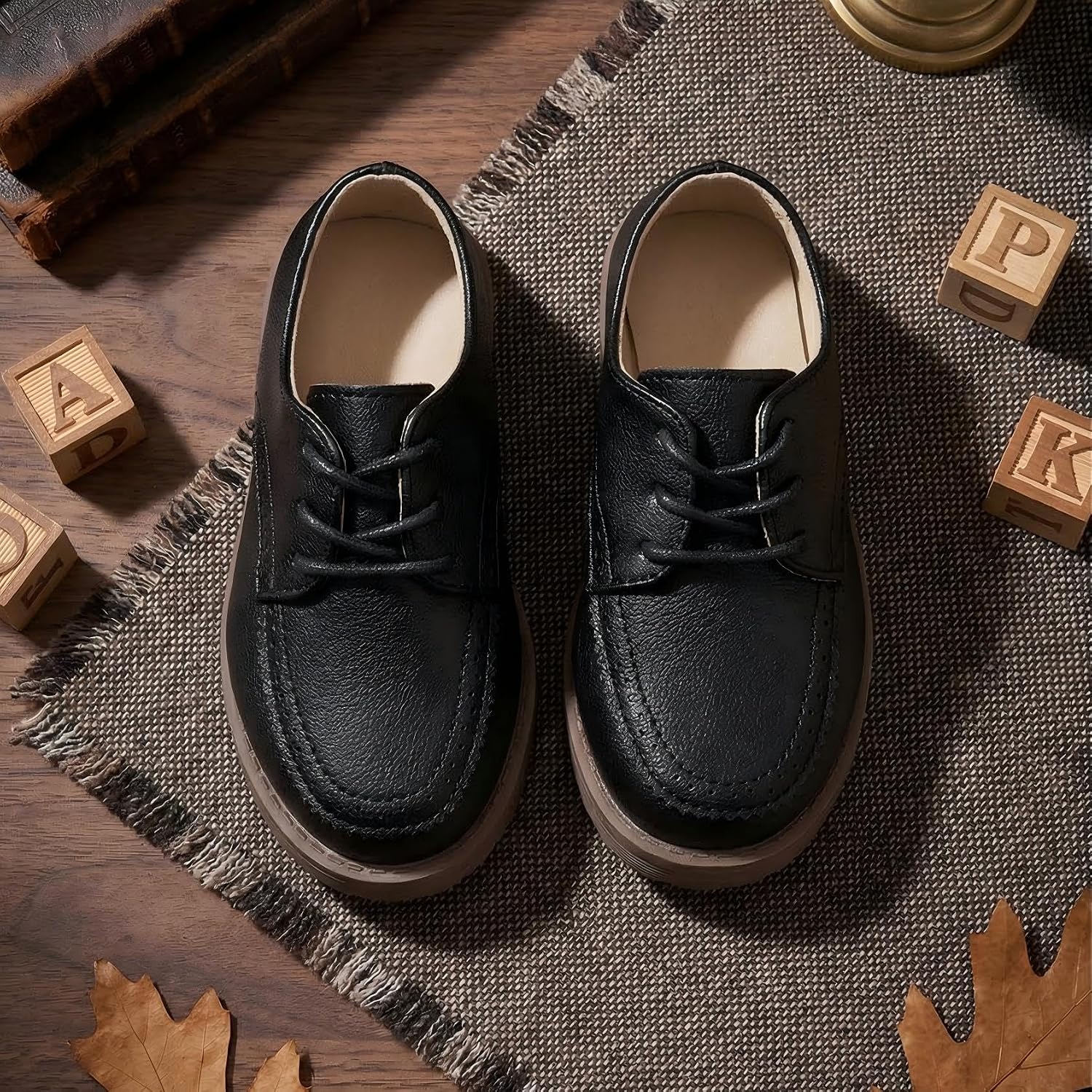 Meckior Toddler Boys Girls Dress Shoes Little Kid Classic Oxford Shoes Lace Up PU Leather Flats Wedding Church School Uniform Loafer Shoes