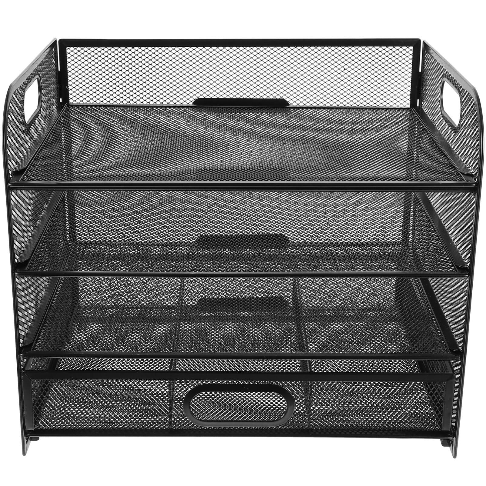 Organizzatore Documenti da Scrivania a 4 Livelli in Ferro Nero | Design Cassetto, Acciaio al Carbonio, Stile Minimale e Semplice, per Archiviazione Ordinata dei Fogli